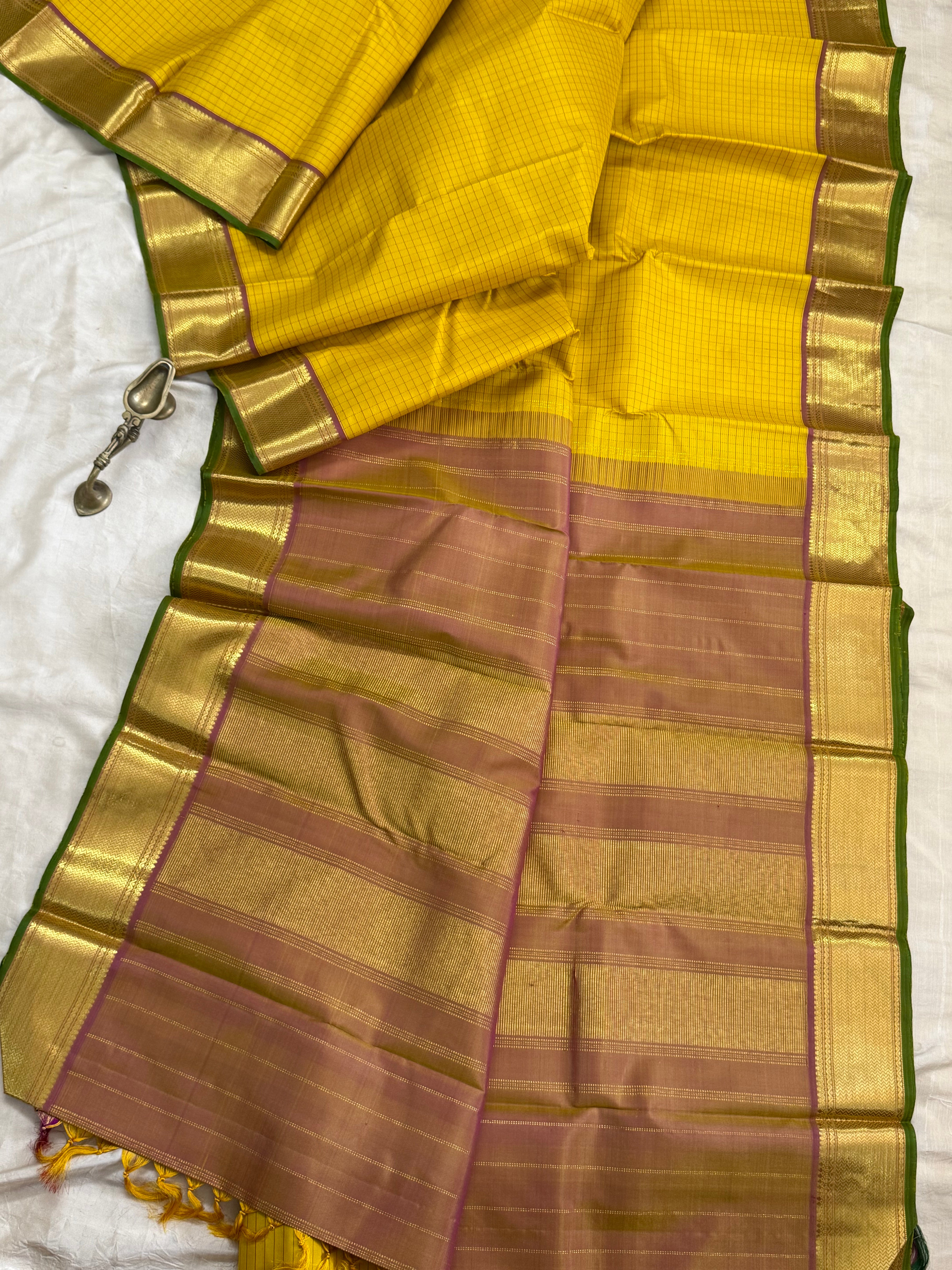 Mustard yellow Muthu check / Aarani silk