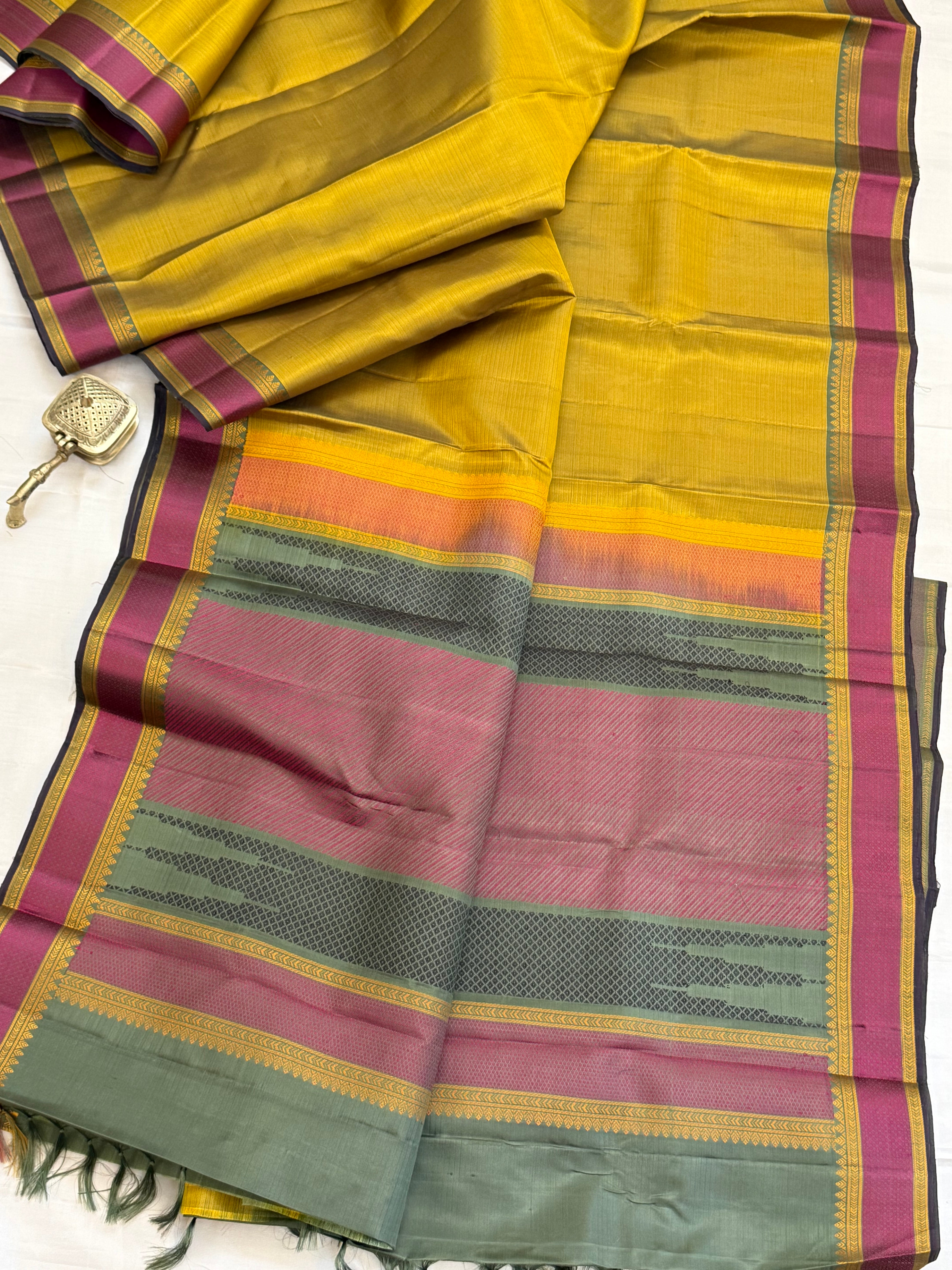 Mustard and pink small border/ Varnangal thread work /CLSA 11271