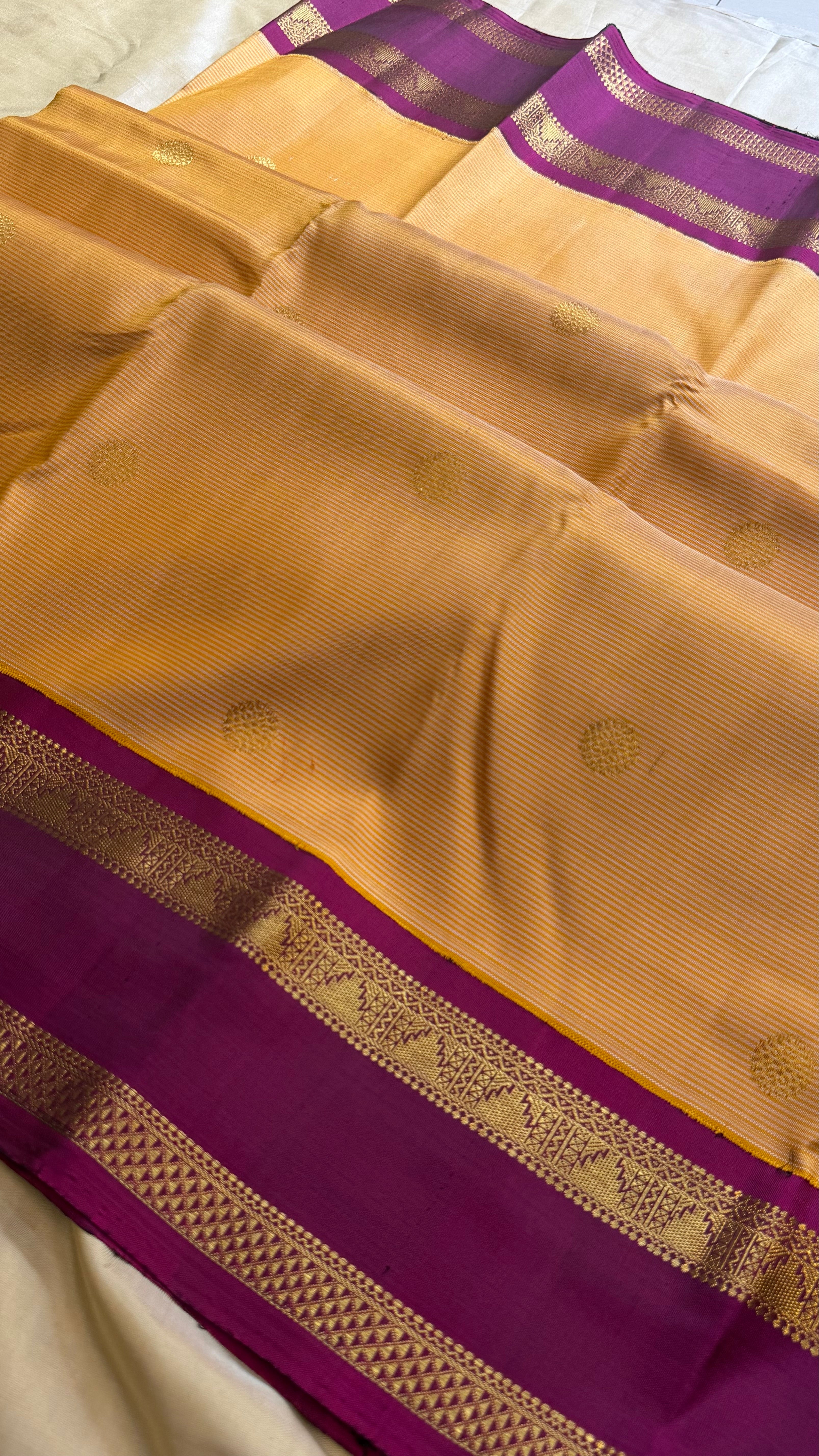 Sandalwood shade and magenta rettapet border kai korvai/ Kanjipuram Silk