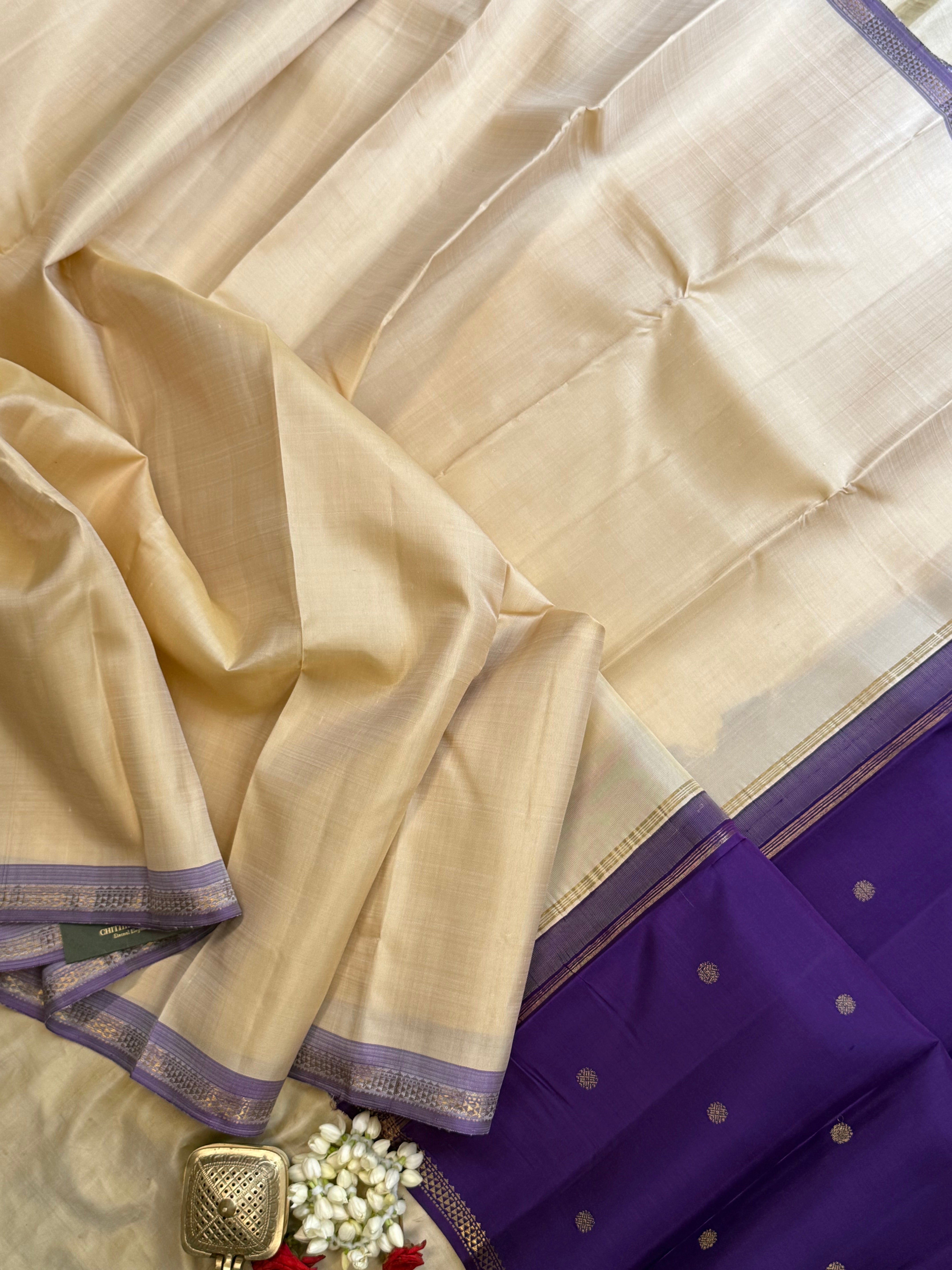 Onam edit - offwhite lavender small border/ Kanjipuram silk CLSA8084