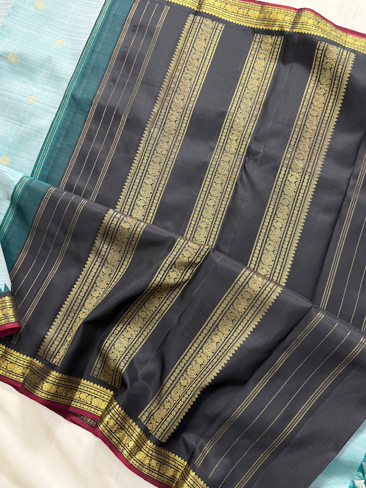 Rama green shot slate small border Korvai pure Kanjipuram silk clsa 11662