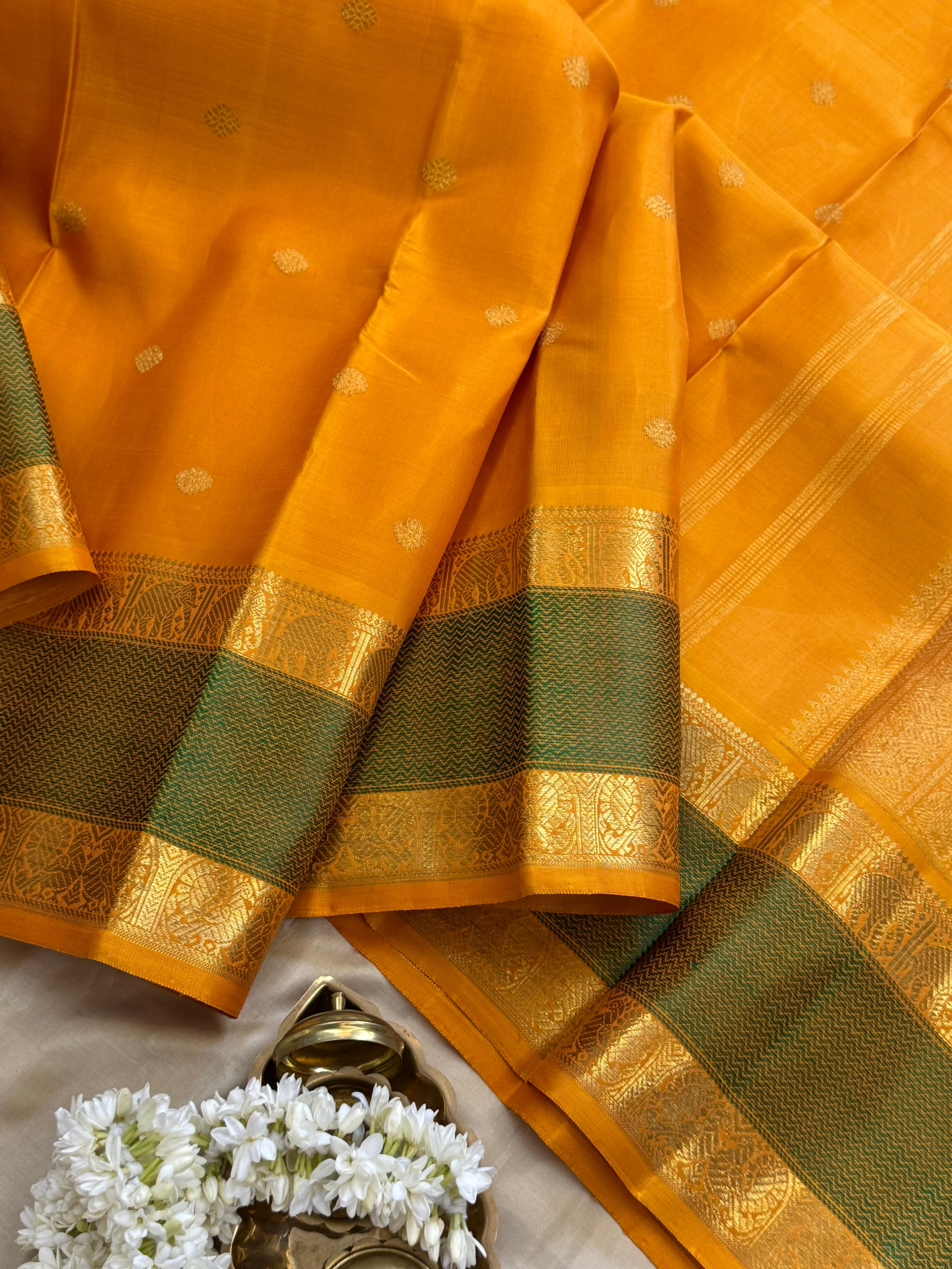 Mustard yellow body retta pet elephant and annam border/ kanjipuram silk CLSA7735