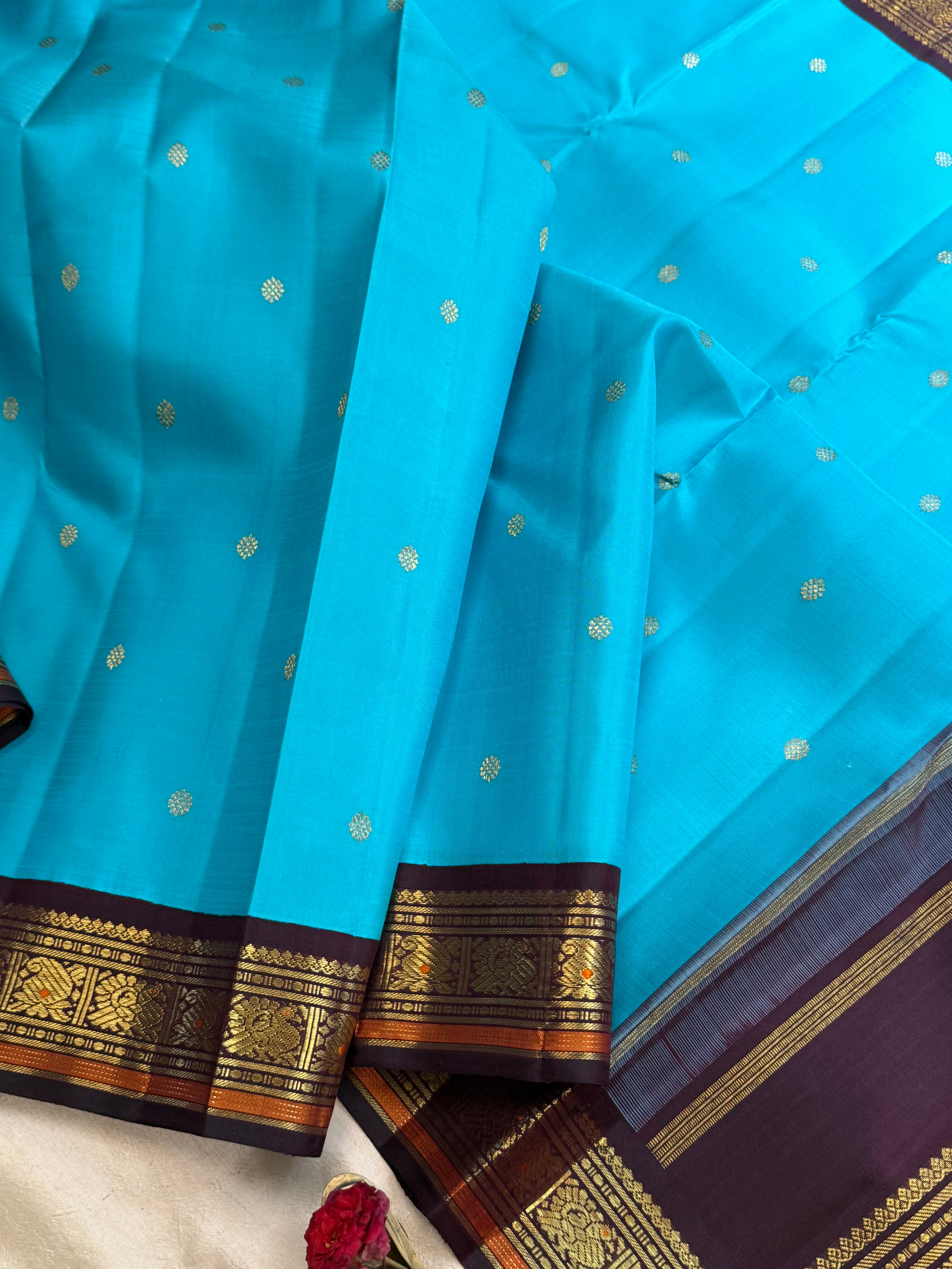 Aqua blue and brown kai korvai/ Kanjipuram silk