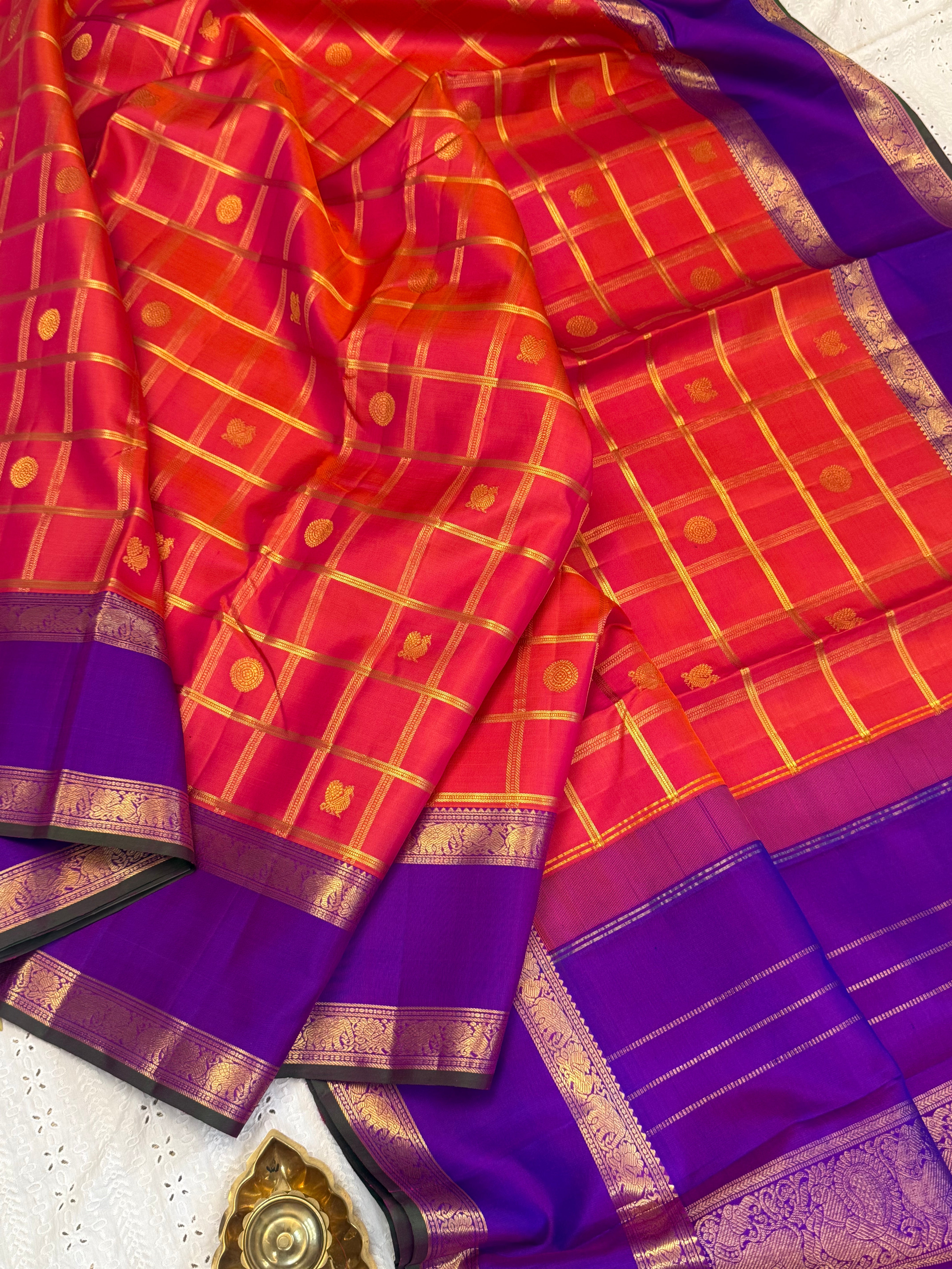Kanagambaram Kattam with Butta purple retta pet border 10 yards / kanjipuram silk saree CLSA10569