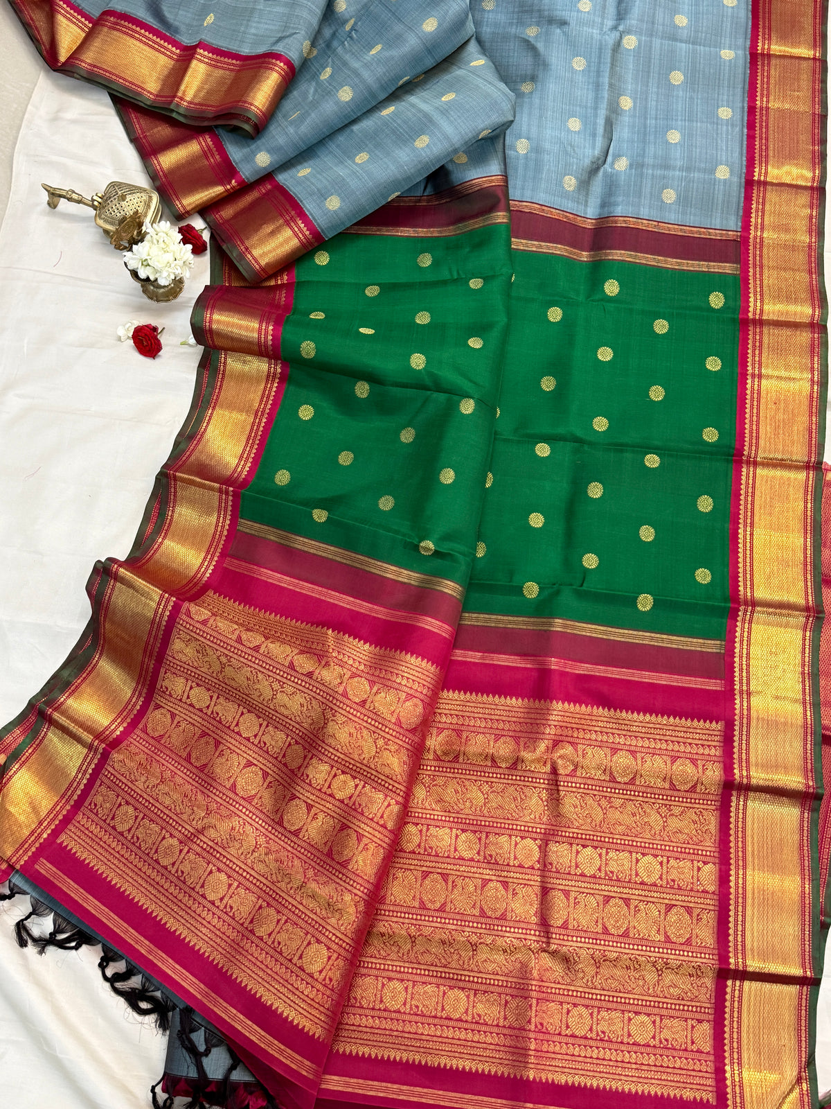double Palla Korvai / Kanjipuram Silk Saree CLSA9474