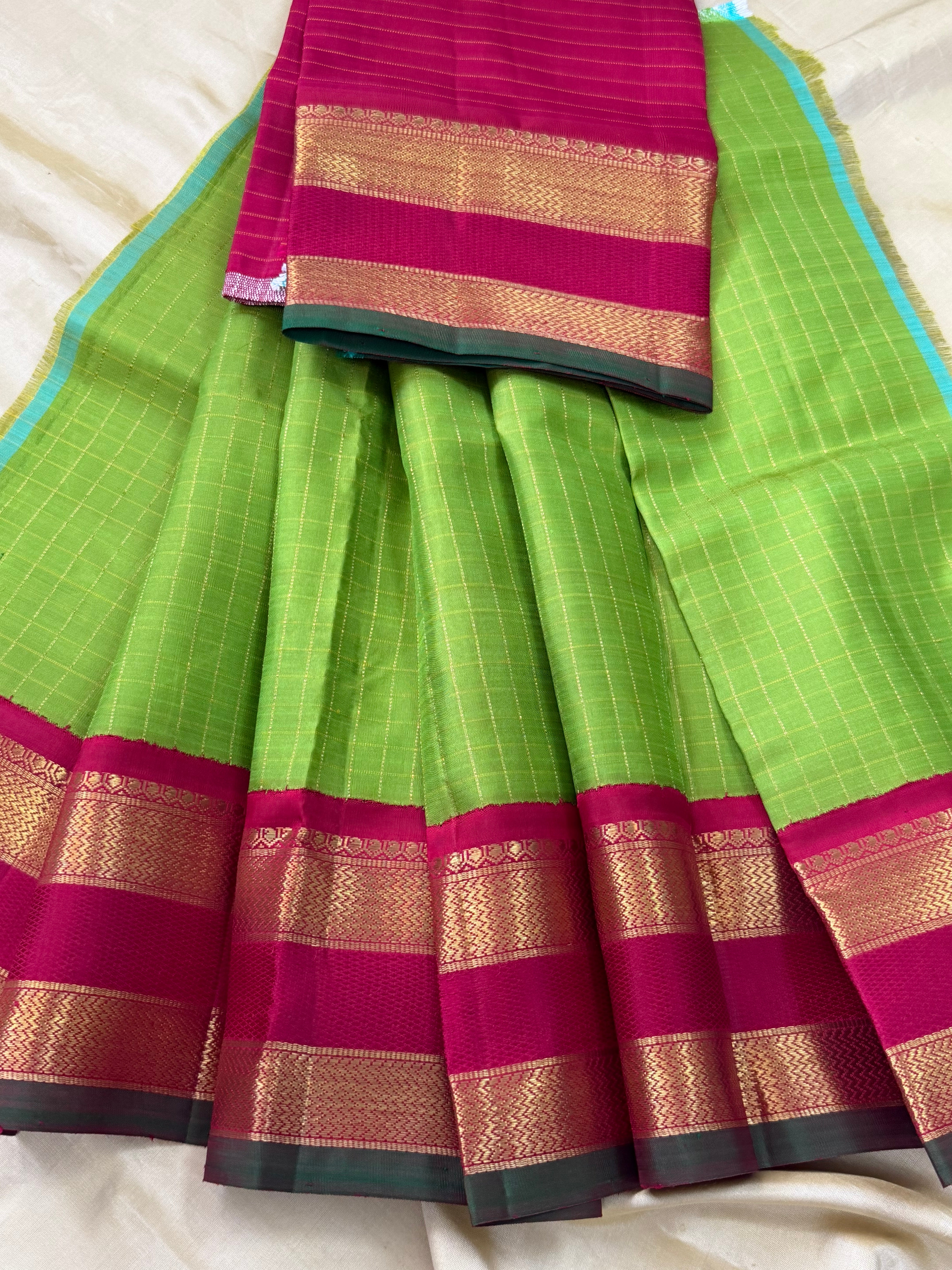 Meenakshi green retta pet  0 to 3 years  pure Zari Pattu Paavadai Korvai