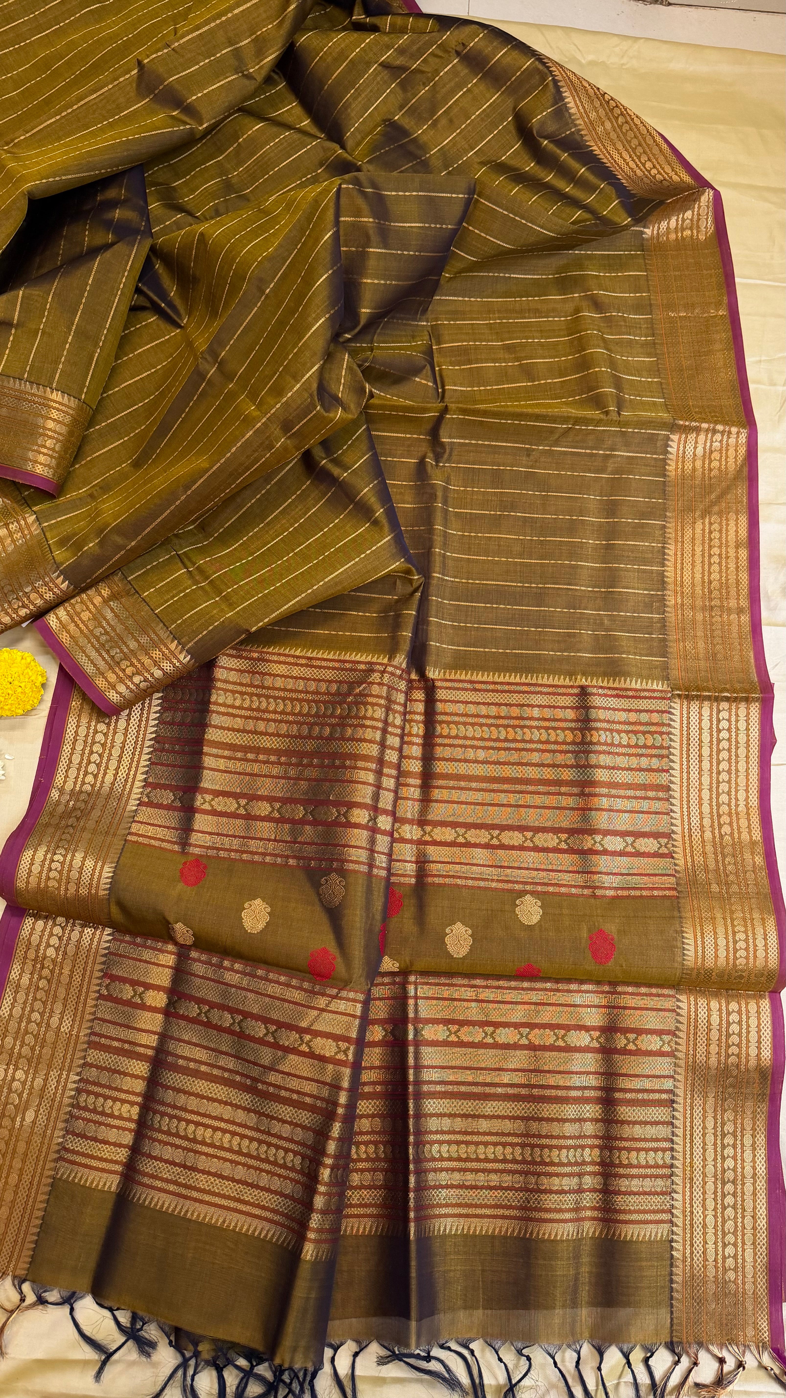 Olive brown veldhari stripes/ Silk Cotton
