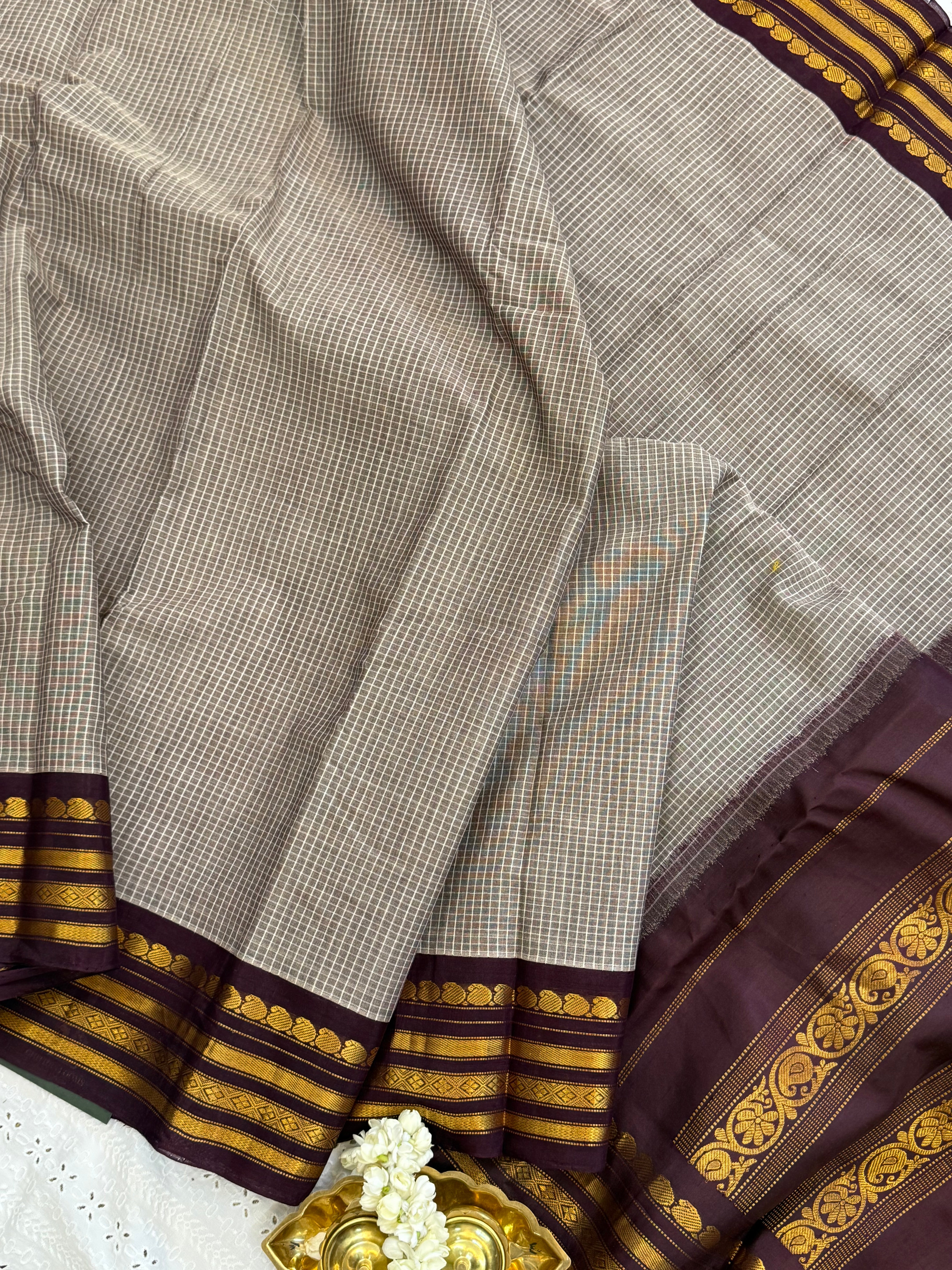 Grey and brown / Gadwal cotton No Blouse CLSA7303