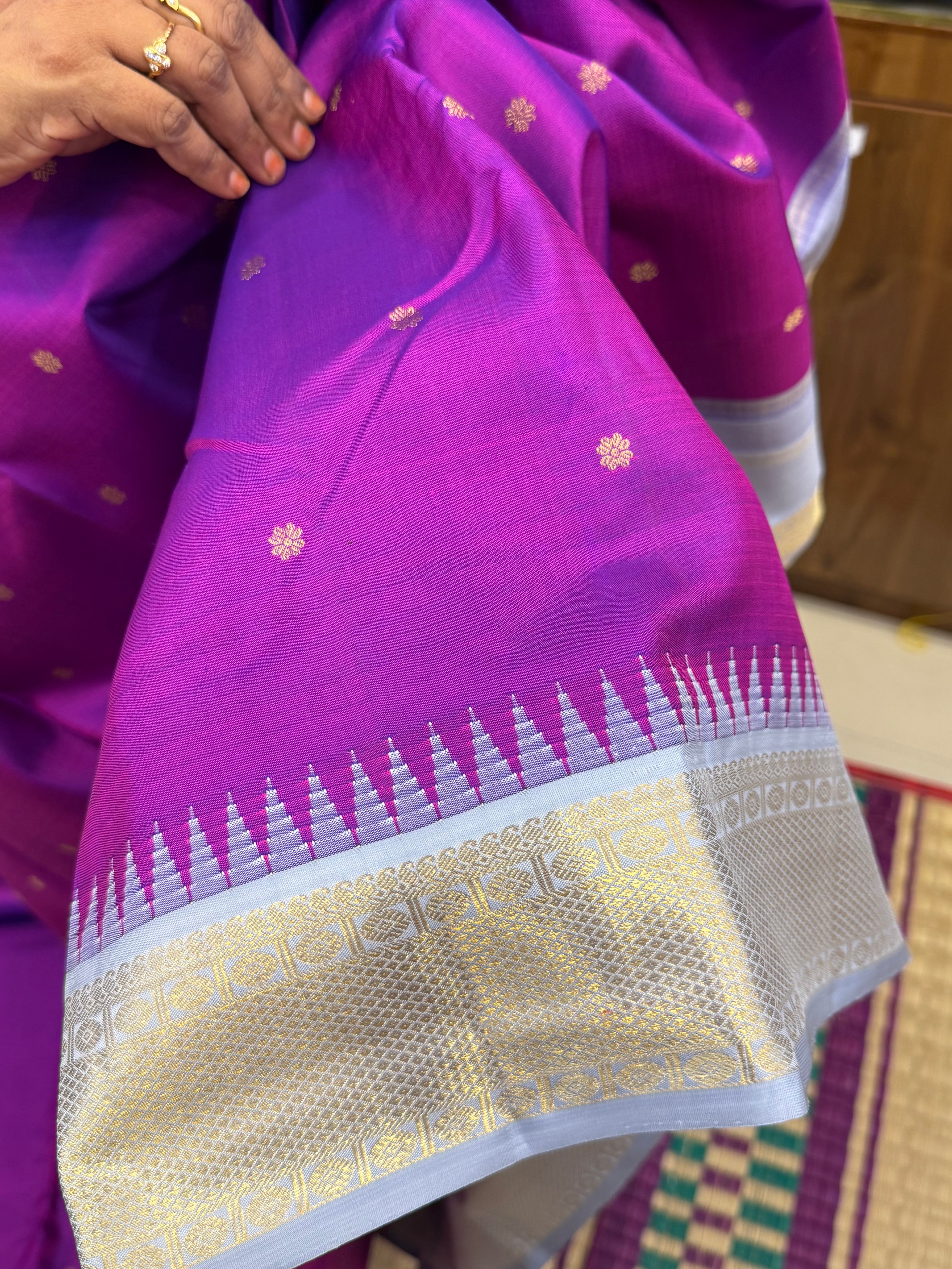 Aubergine colour Korvai kanjipuram silk