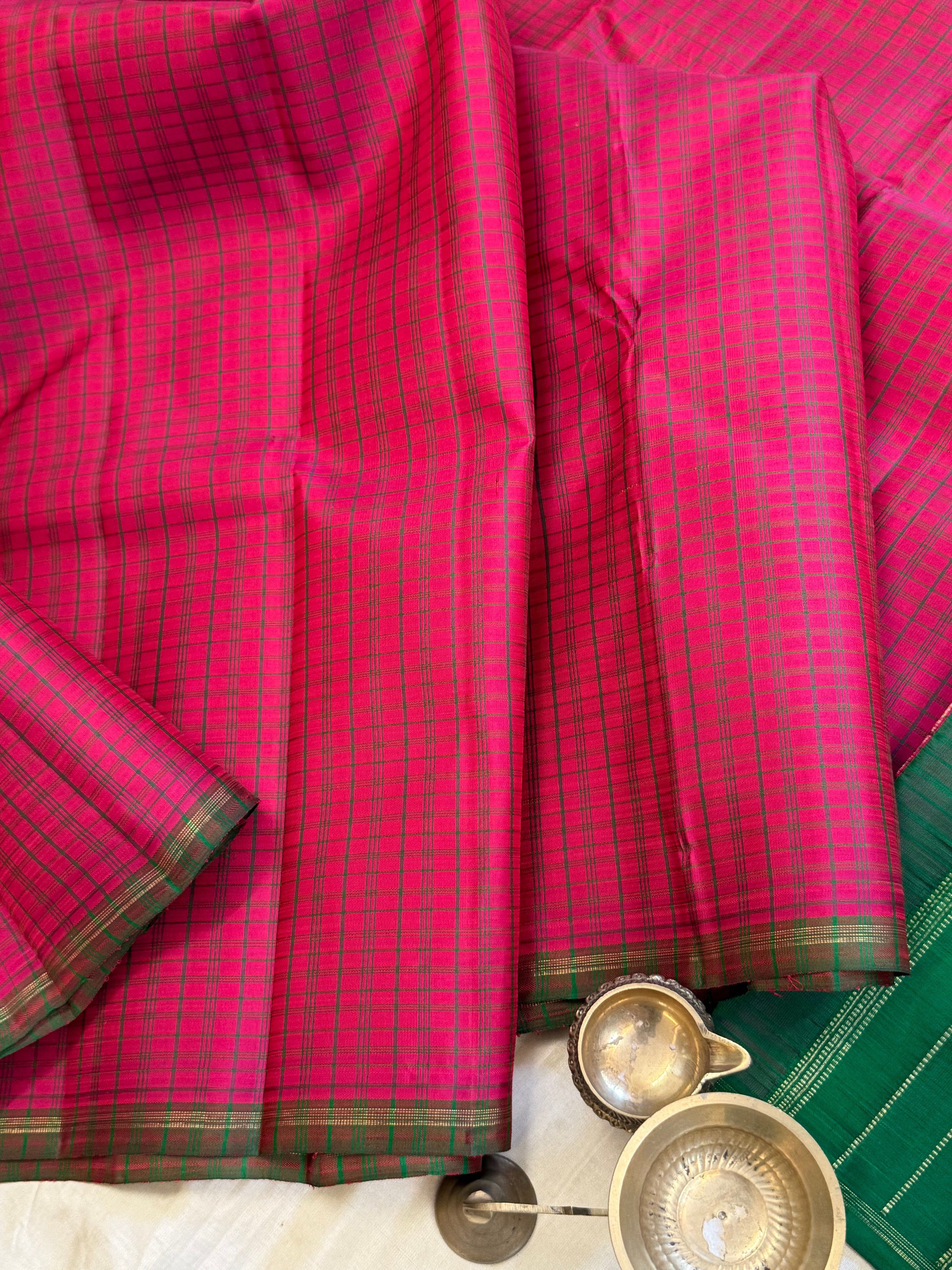 Paneer roja pink and green kattam / Kanjipuram silk