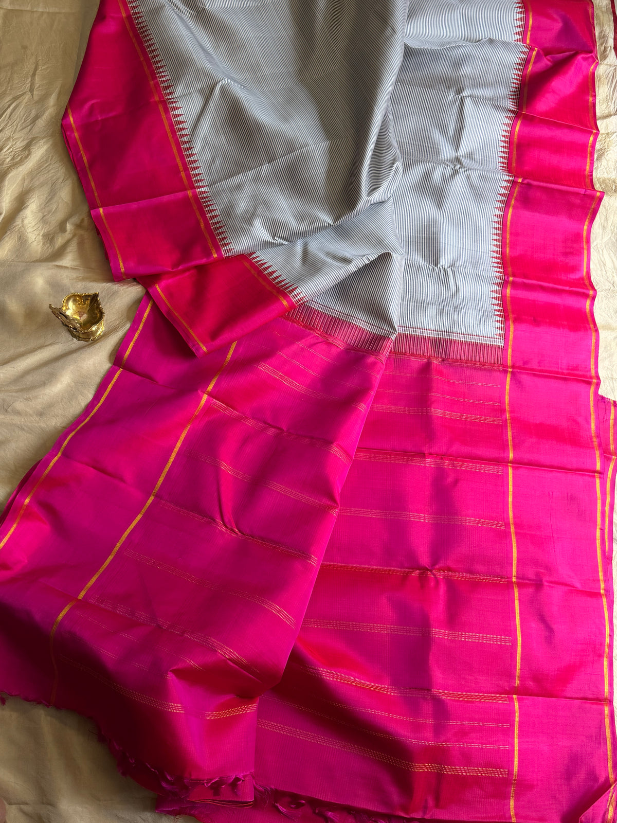 Striped Korvai pink  border Arani silk saree