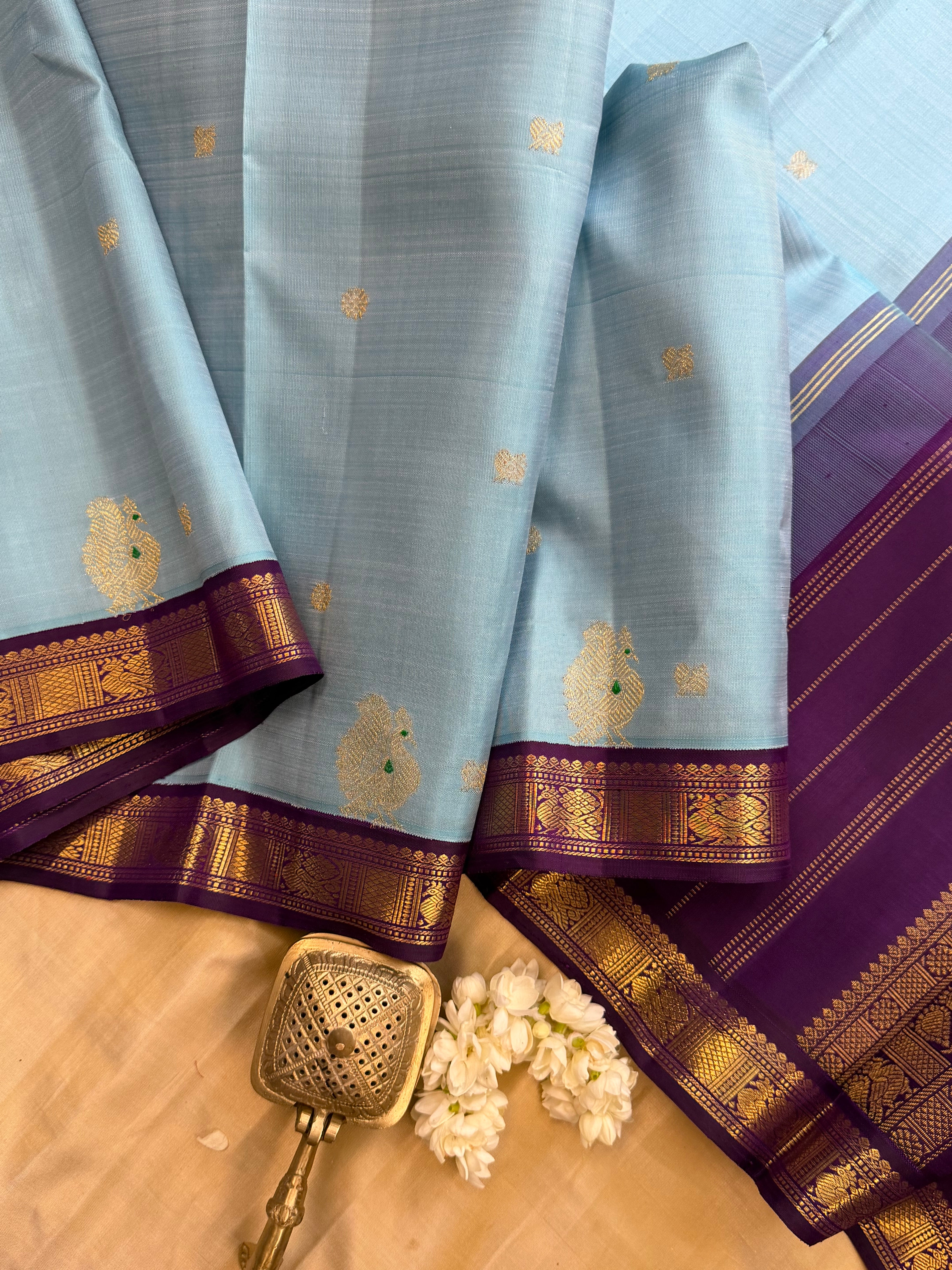 Powder blue beetu Butta Korvai Kanjipuram silk saree clsa 11664