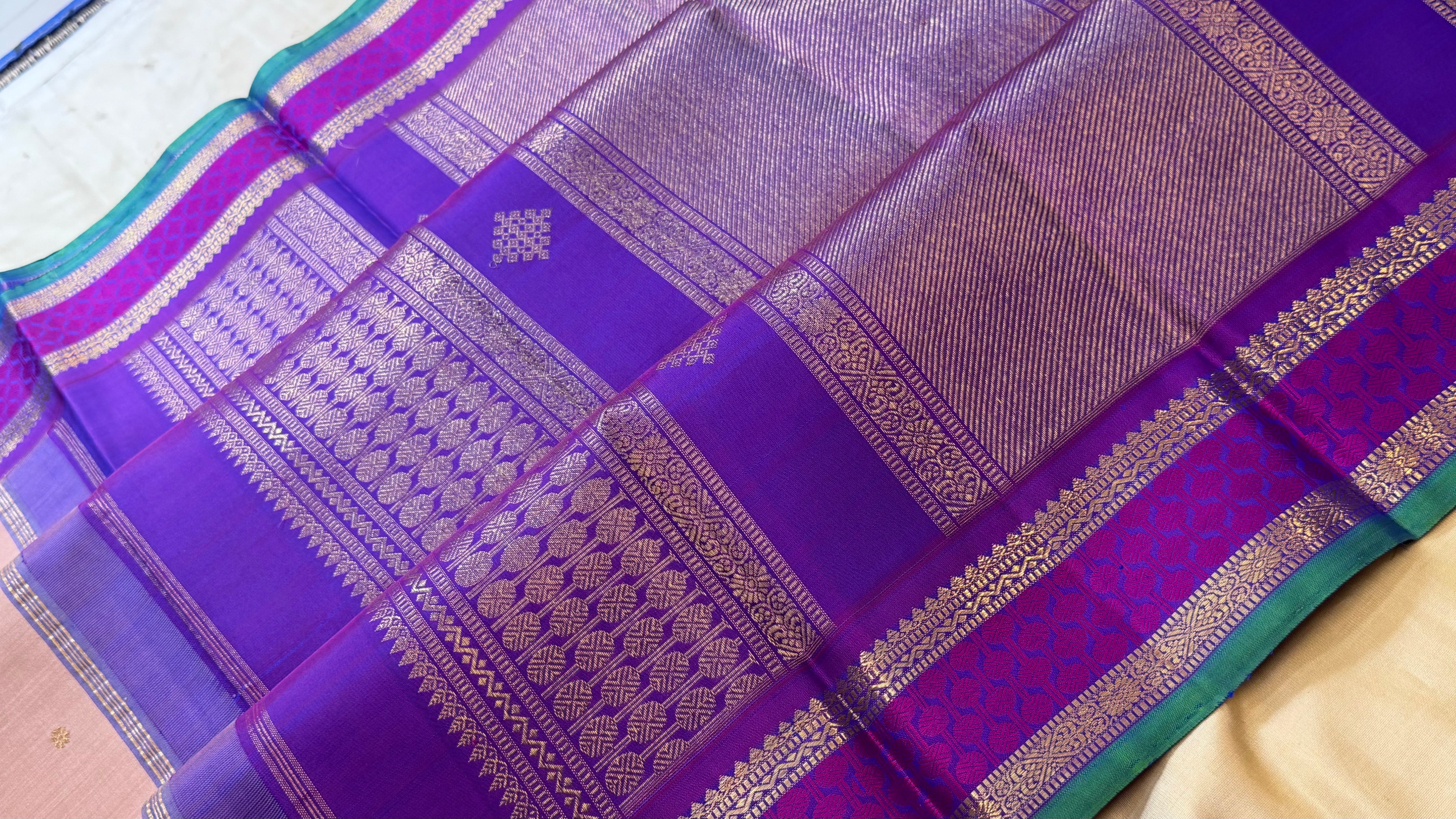 Pastel pink and purple kai korvai/ kanjipuram silk