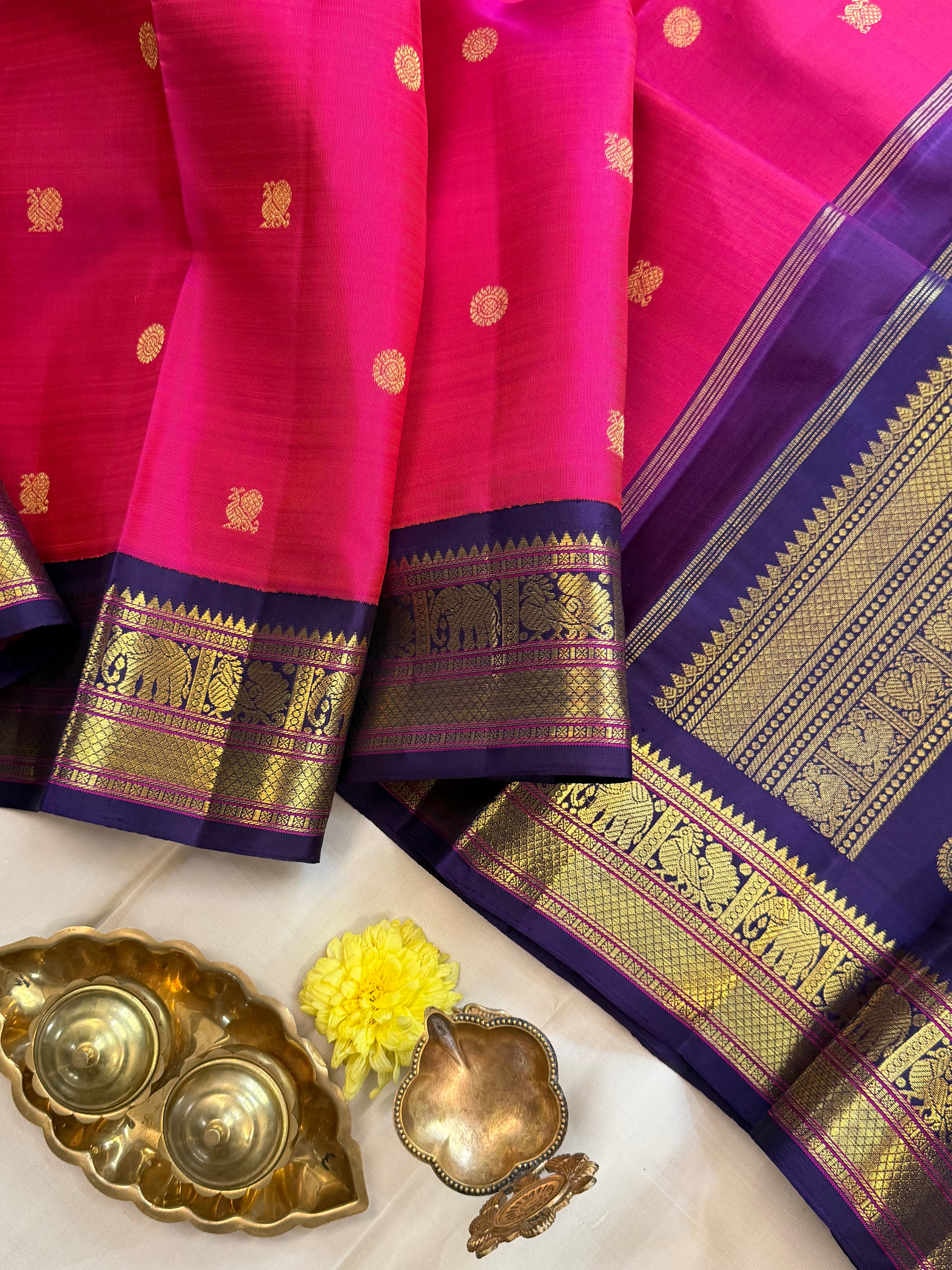 Korvai Varamahalakshmi edit : Double tone pink Korvai Kanjipuram silk saree