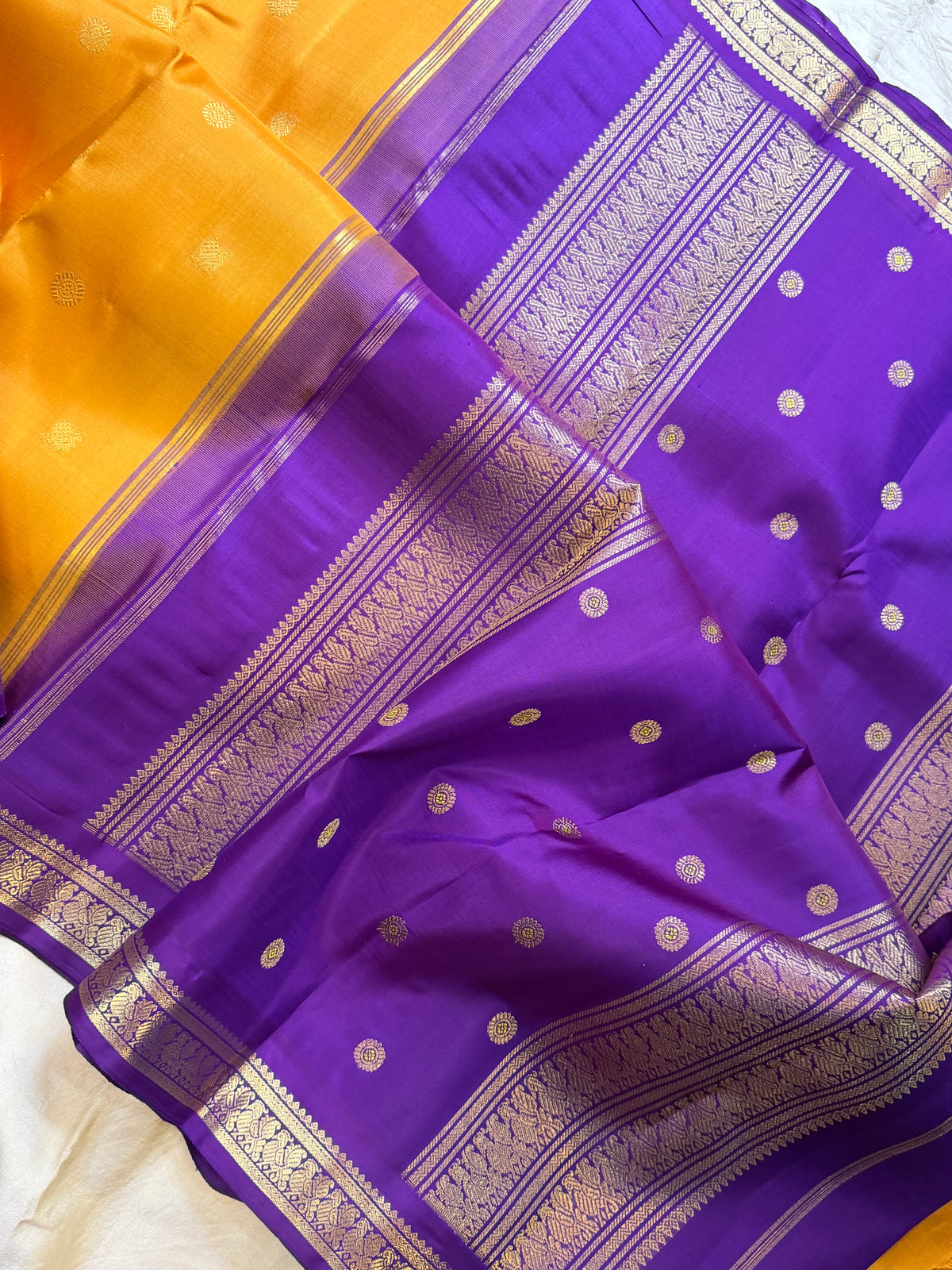 Mustard small border Korvai Kanjipuram silk