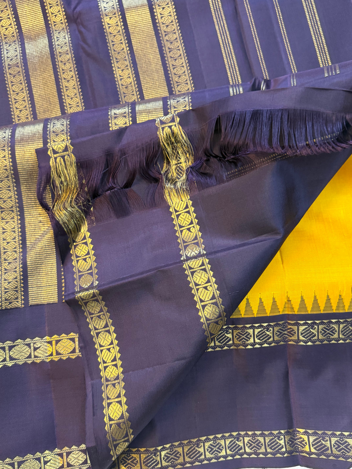 Yellow - Day 1 Navarthri colour pure Zari Kanjipuram silk / plus Butta Korvai