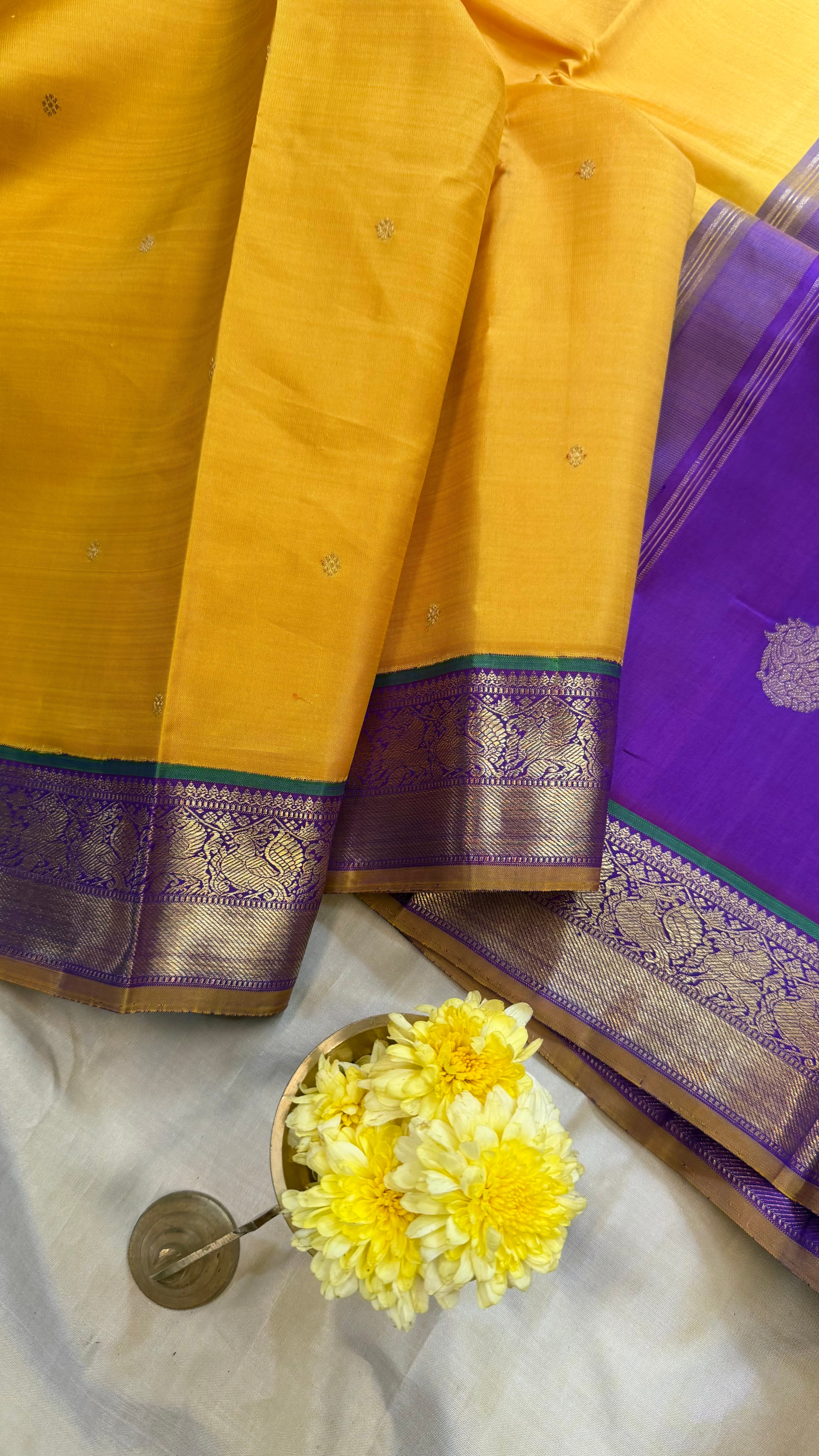 Manjal and purple kai korvai/ kanjipuram silk