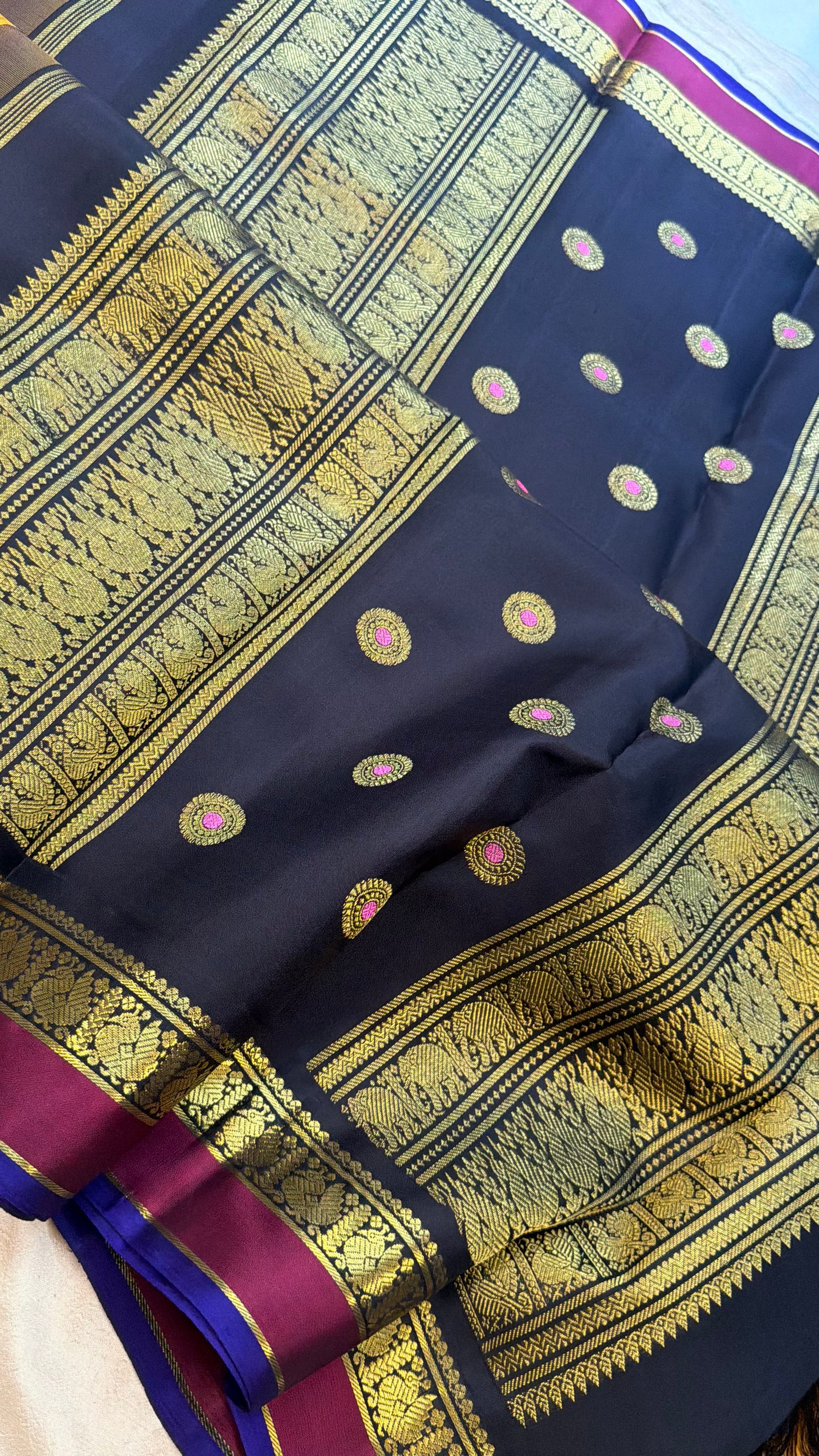 Mustard yellow Korvai Kanjipuram silk