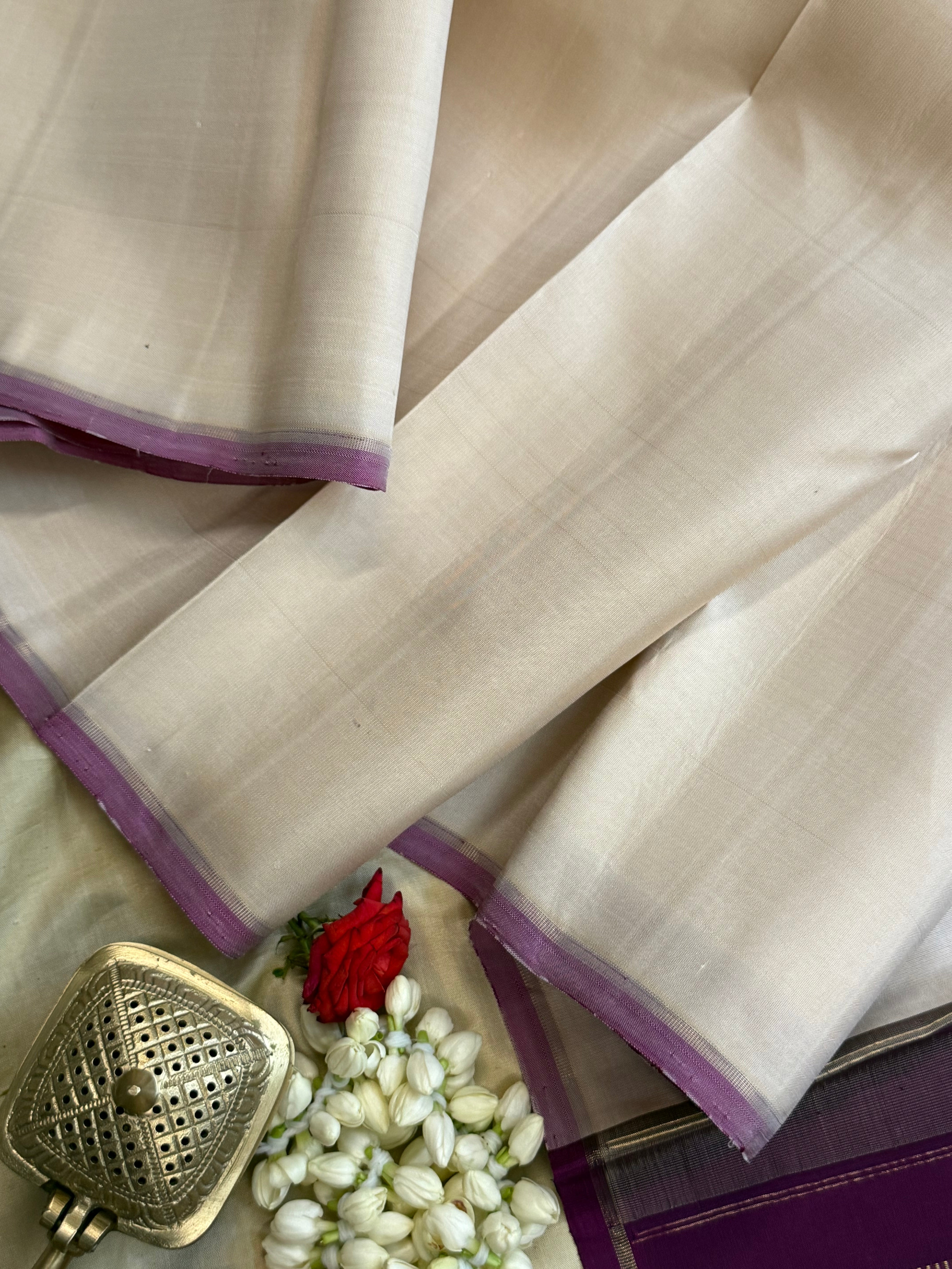 ONAM edit - offwhite and purple borderless / Kanjipuram silk