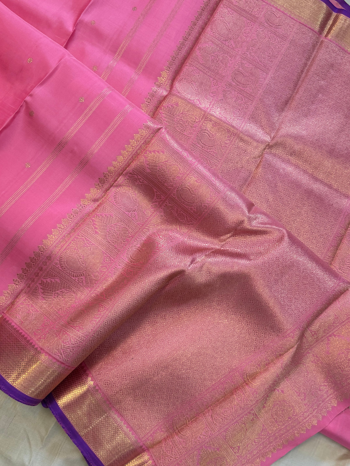Pink small border  pure Kanjipuram silk