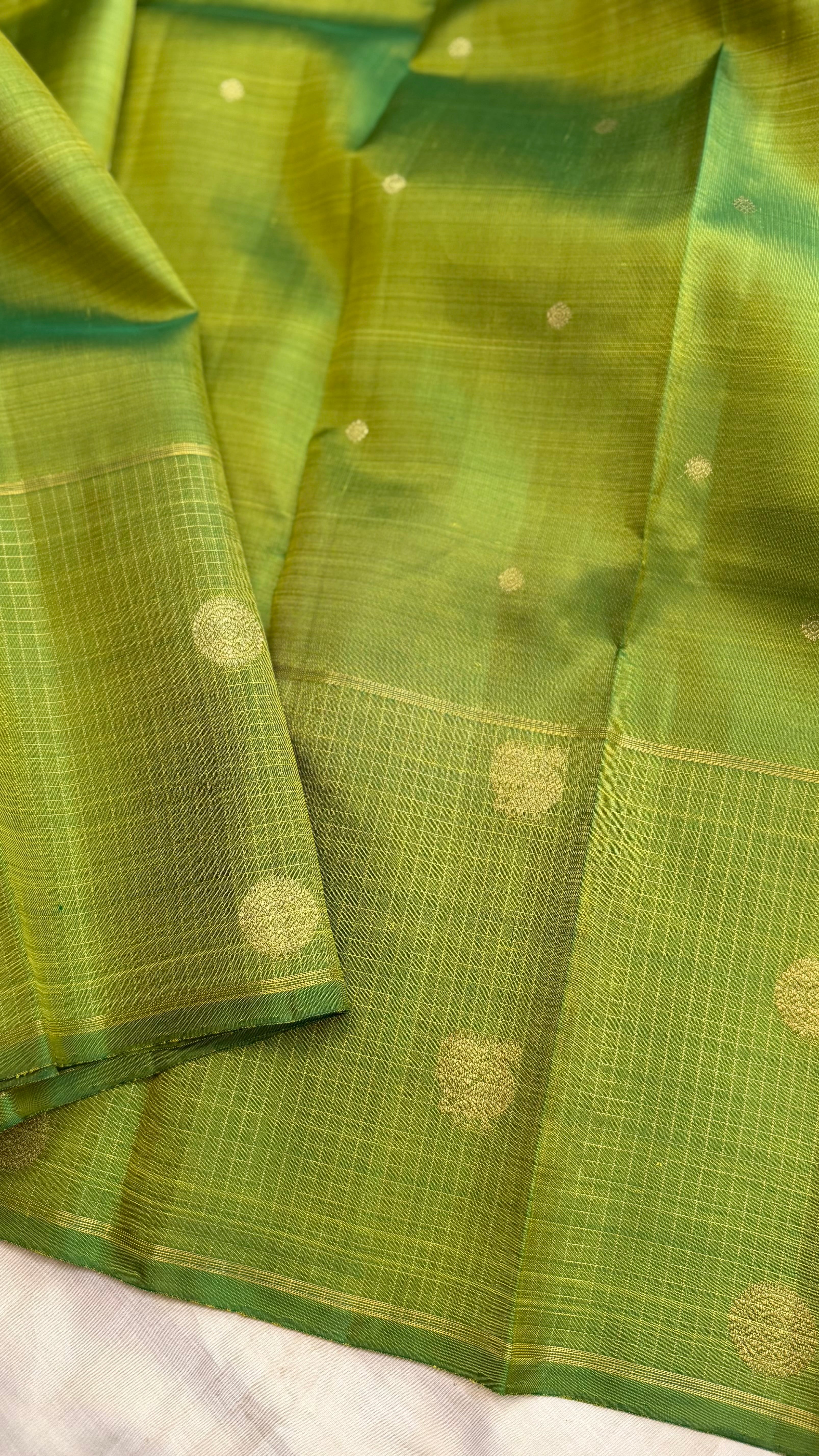 Green long checked border / Kanjipuram Silk