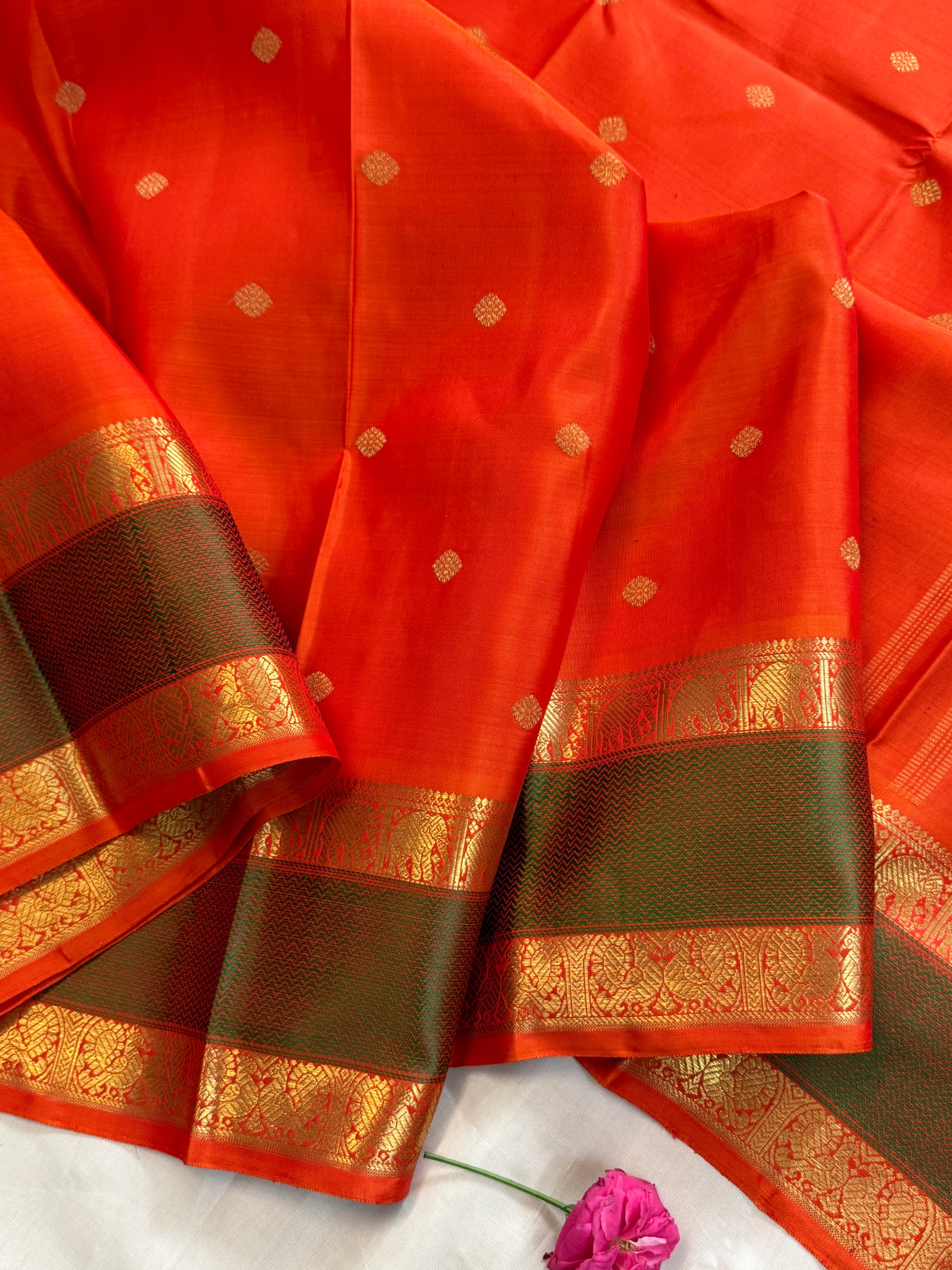 Orange chakkaram butta body elephant and Annam pet border/CLSA6000
