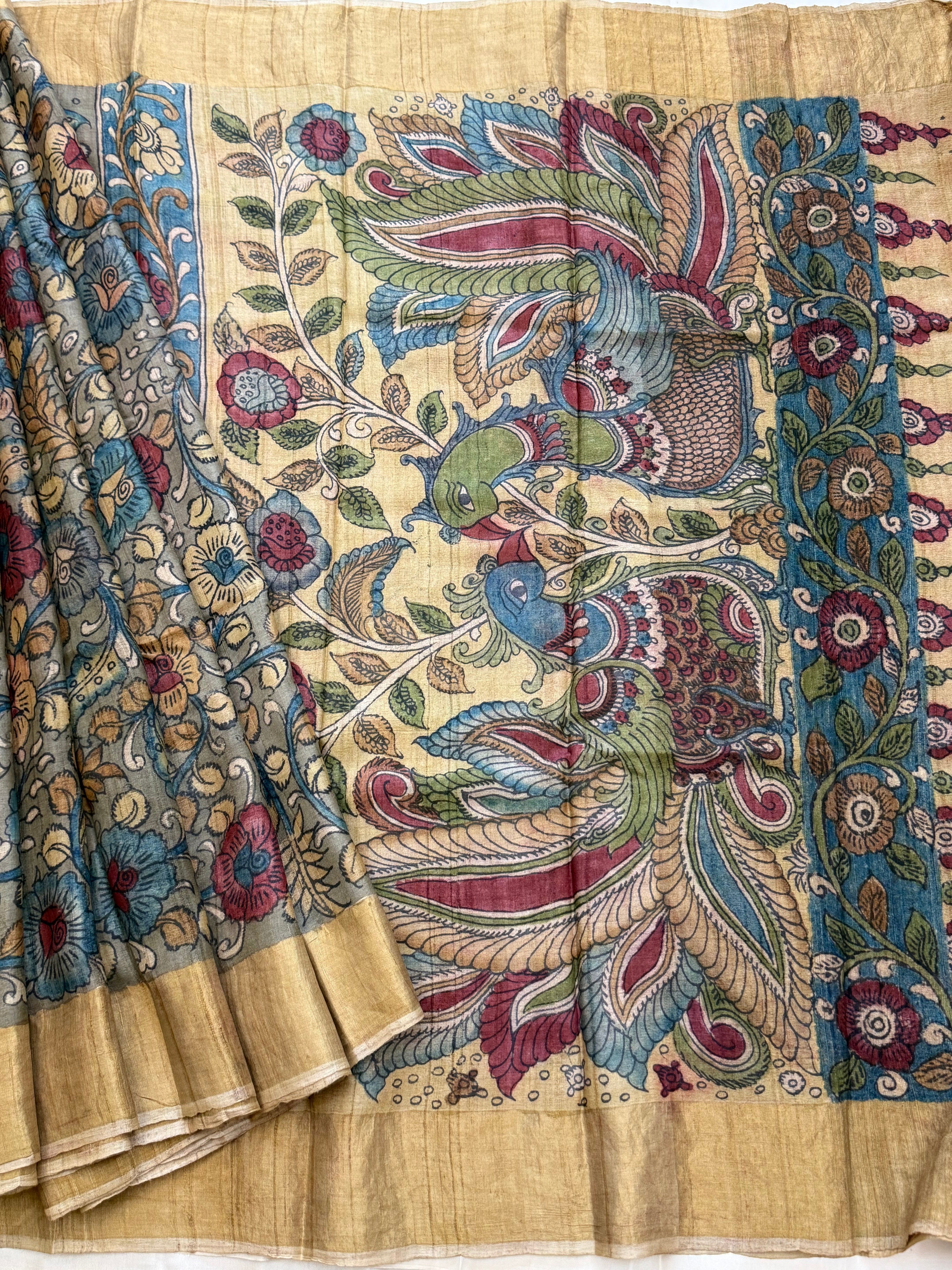 Hand drawn natural dyed pen kalamkari sarees / clsa 11126