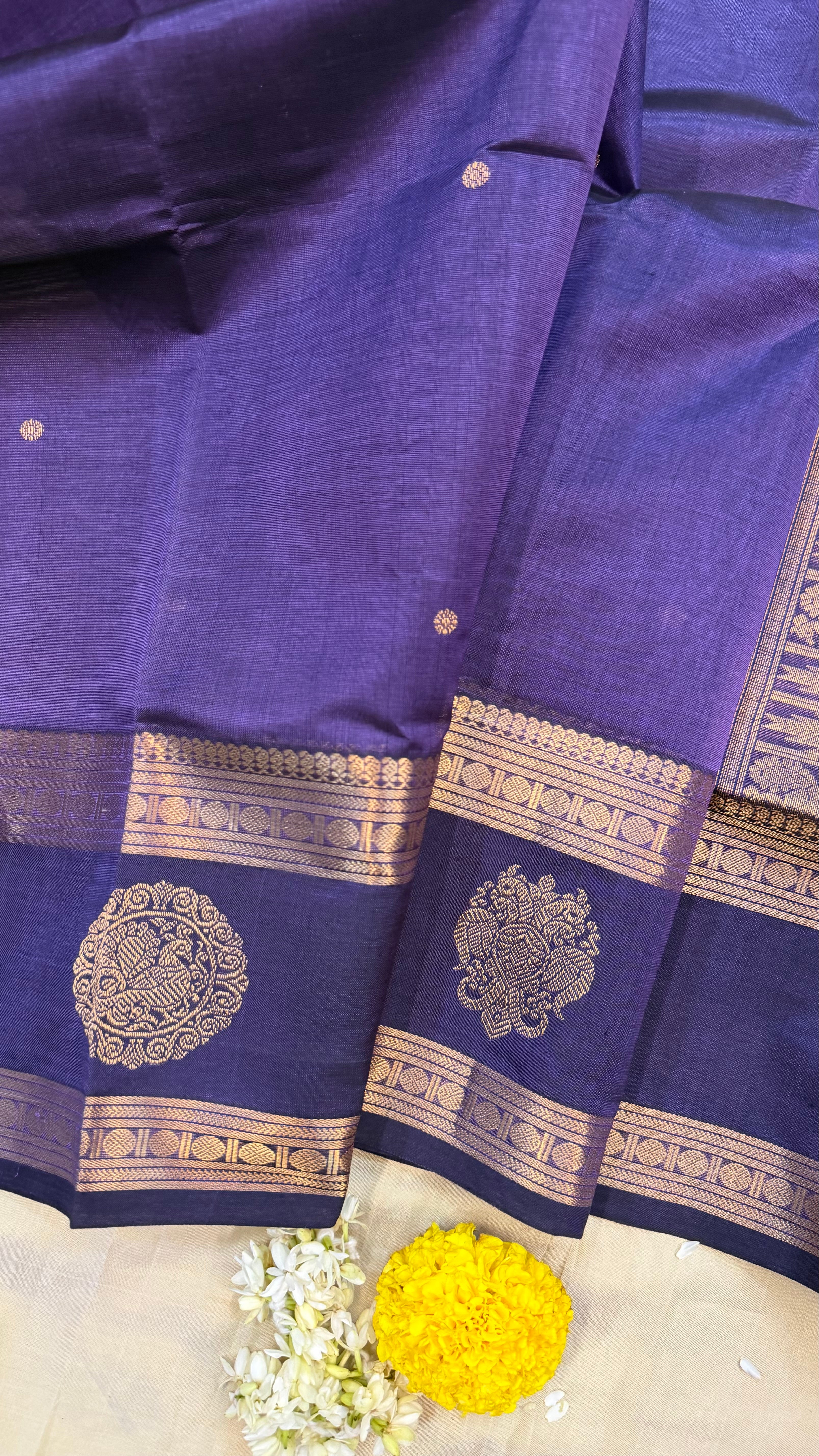 Purple border butta/ Silk Cotton