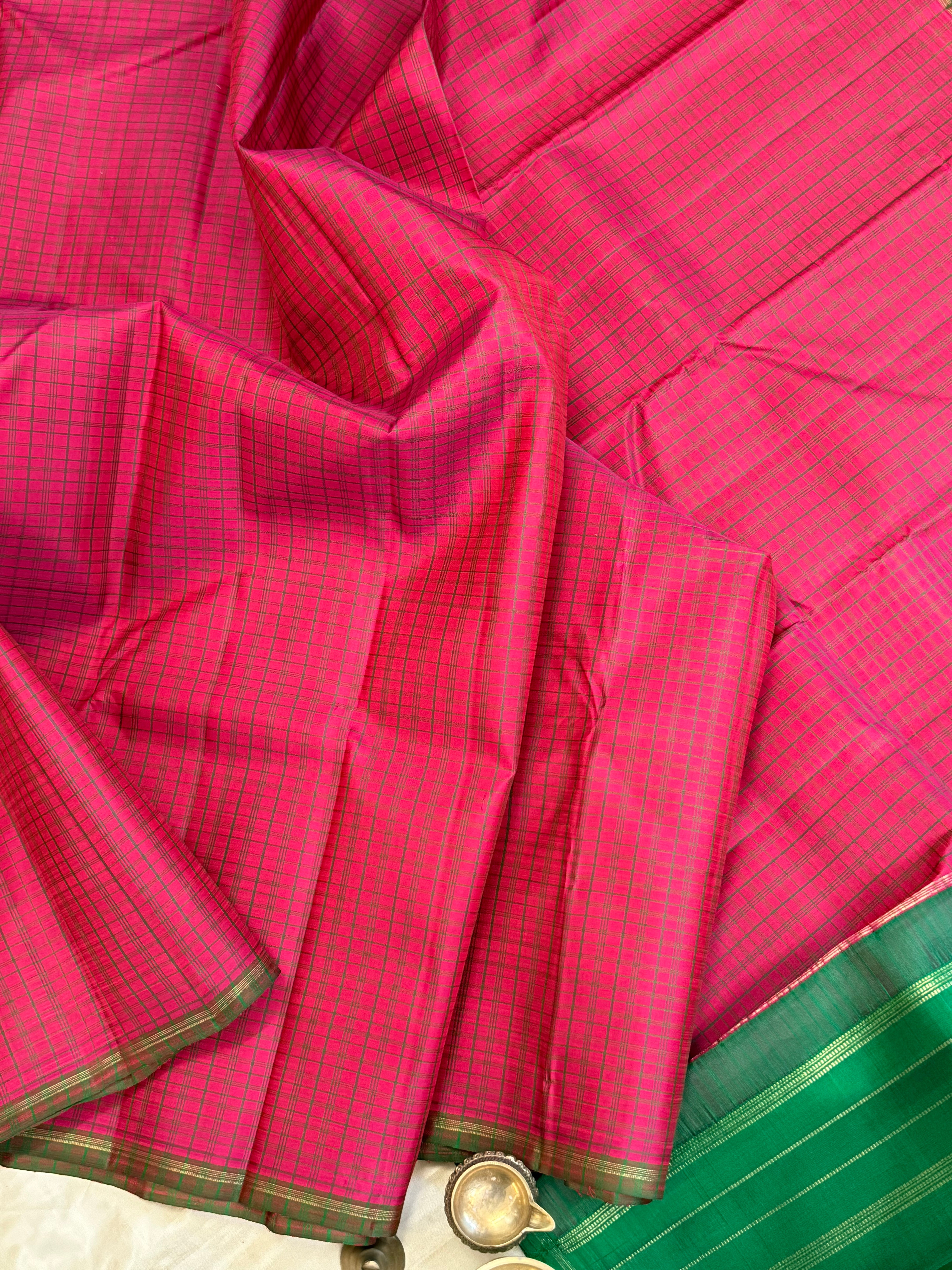 Paneer roja pink and green kattam / Kanjipuram silk