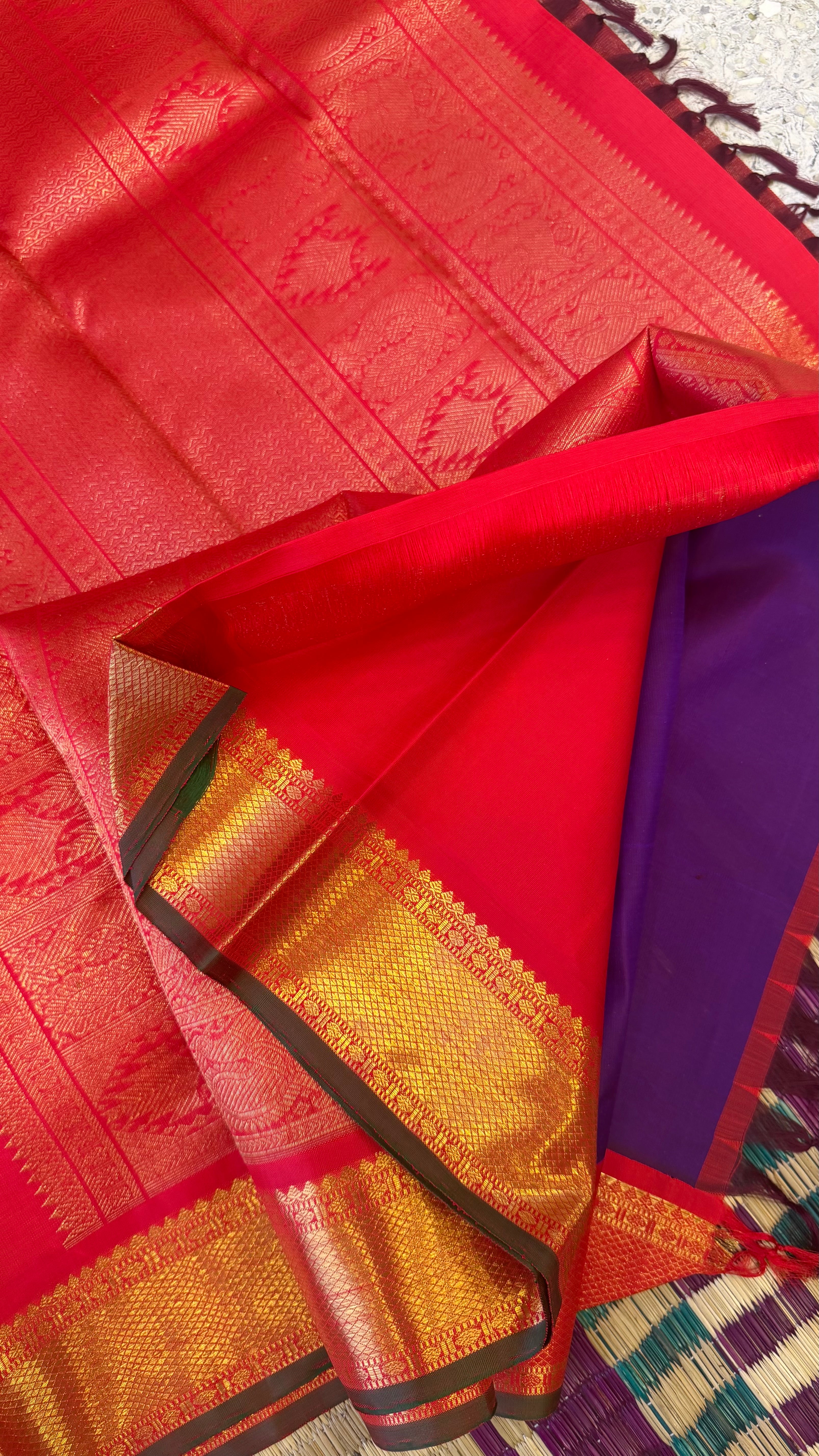 Deep purple Kai Korvai / Kanjipuram silk