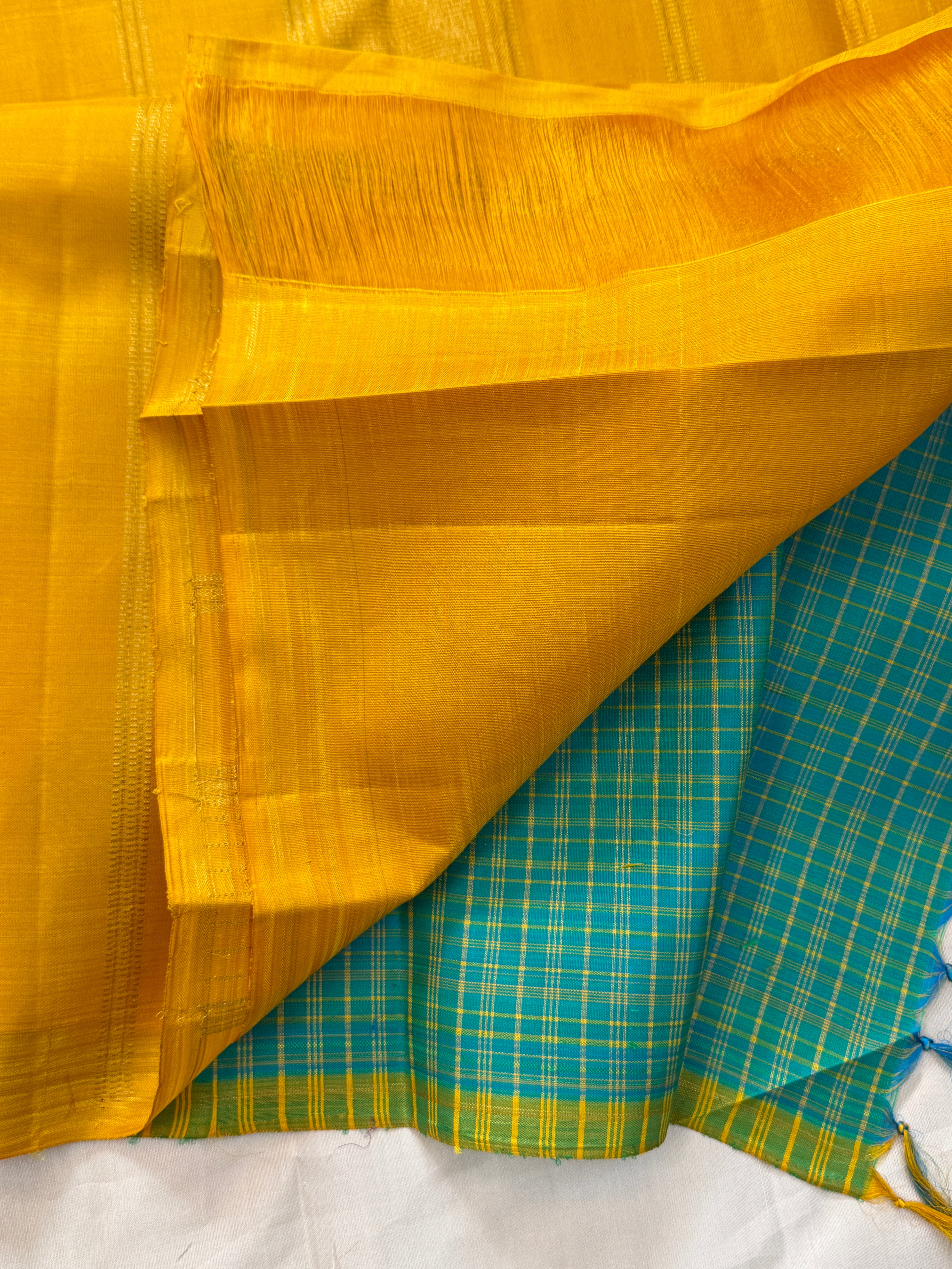 Green and mustard kattam borderless/ Kanjipuram silk CLSA10923