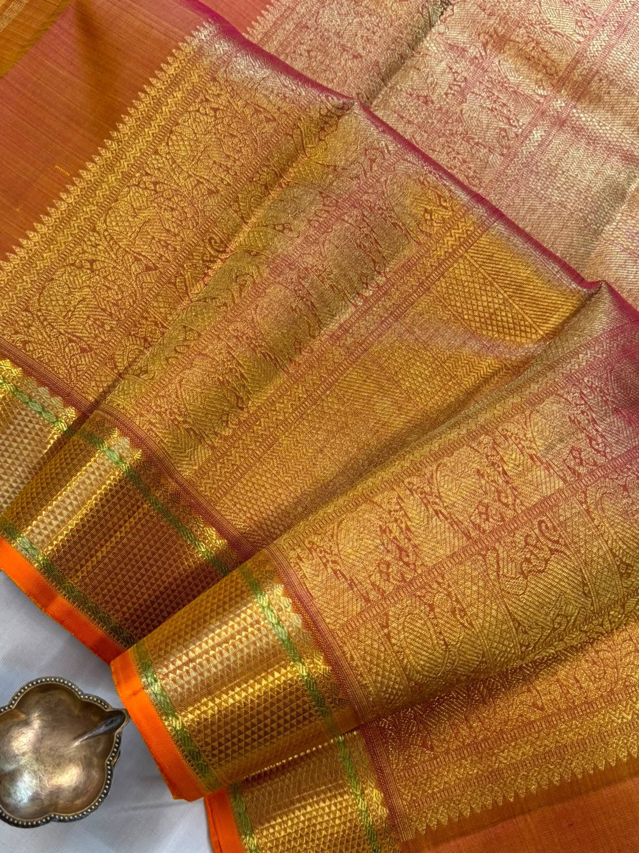 Golden yellow pure Zari Kattam / kanjipuram silk saree CLSA 10356