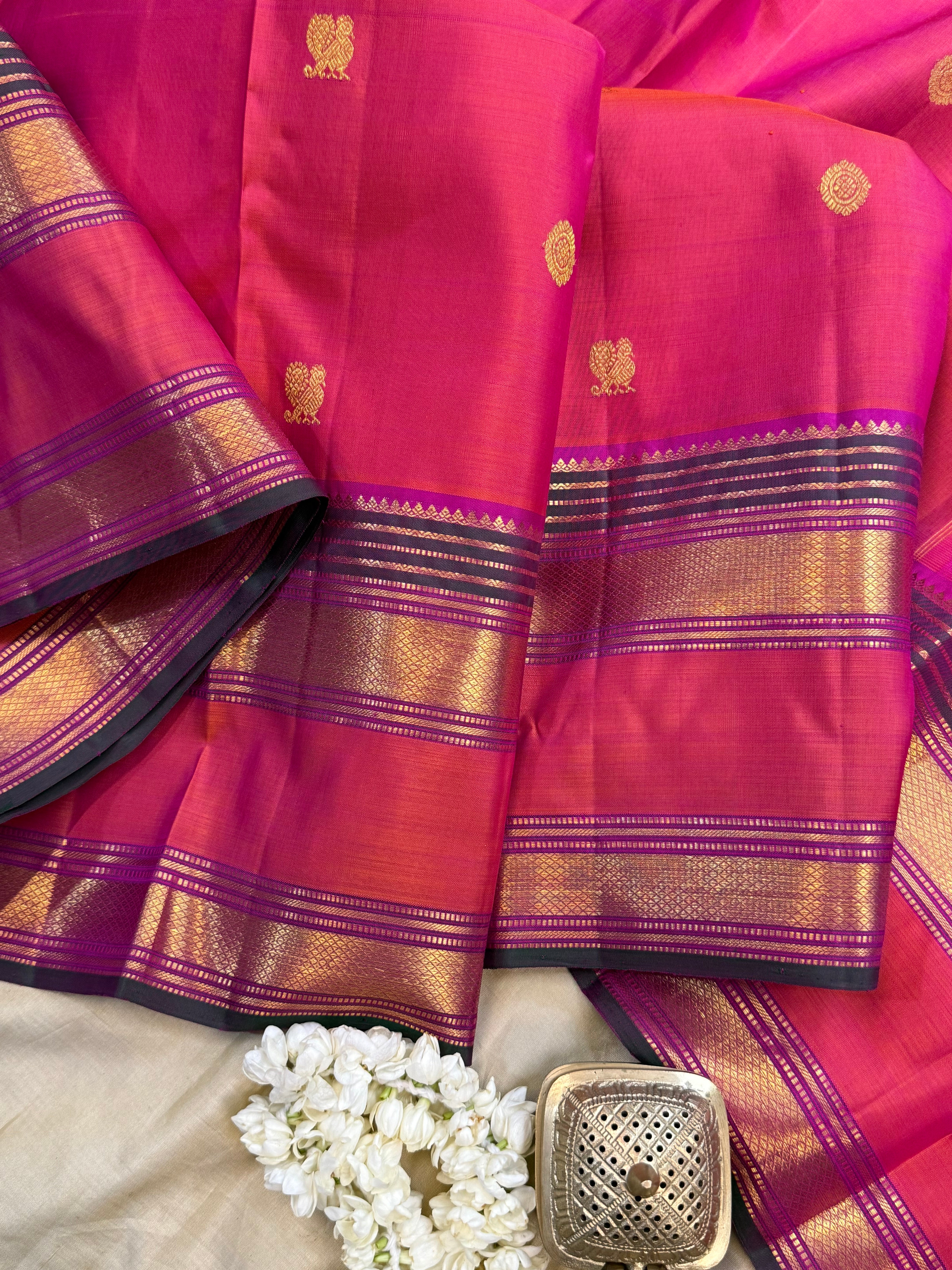 Pinkish orange rettapet border/ Arani Silk CL10106