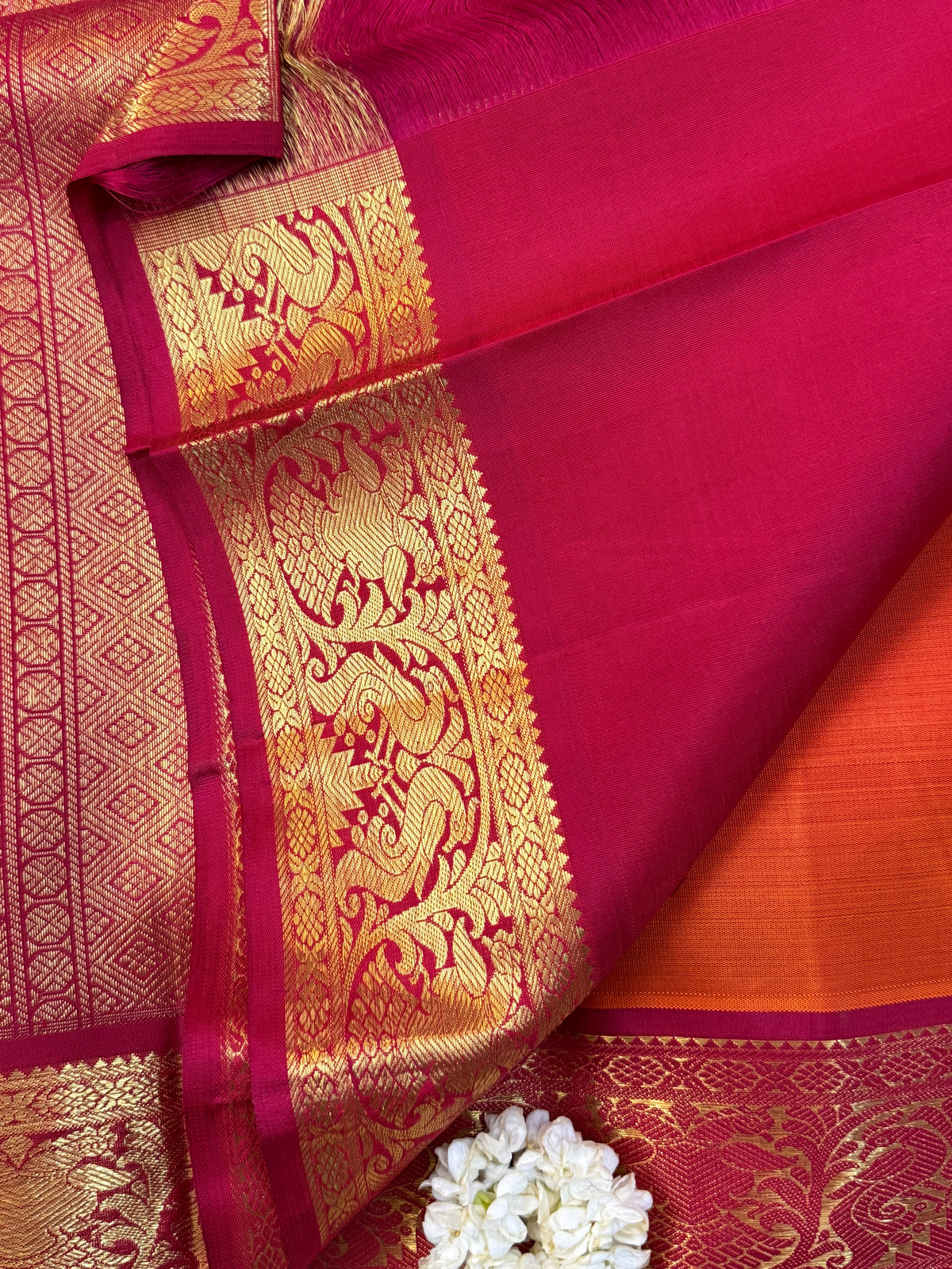Navarathri - Day 5 Orange Colour pure Zari butta / Kanjipuram silk sree Clsa10160