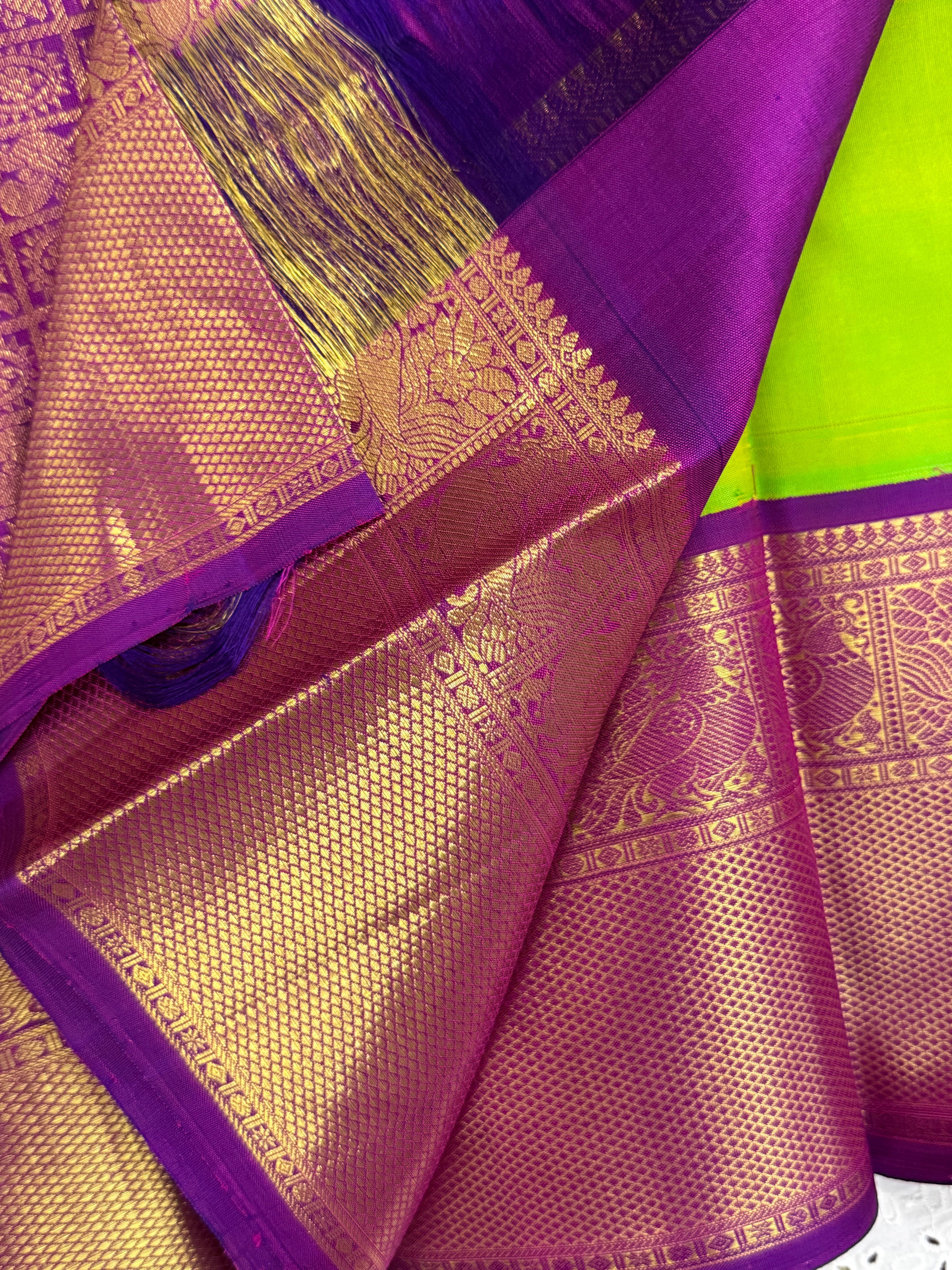 Sneha green and purple kai korvai/ Arani silk