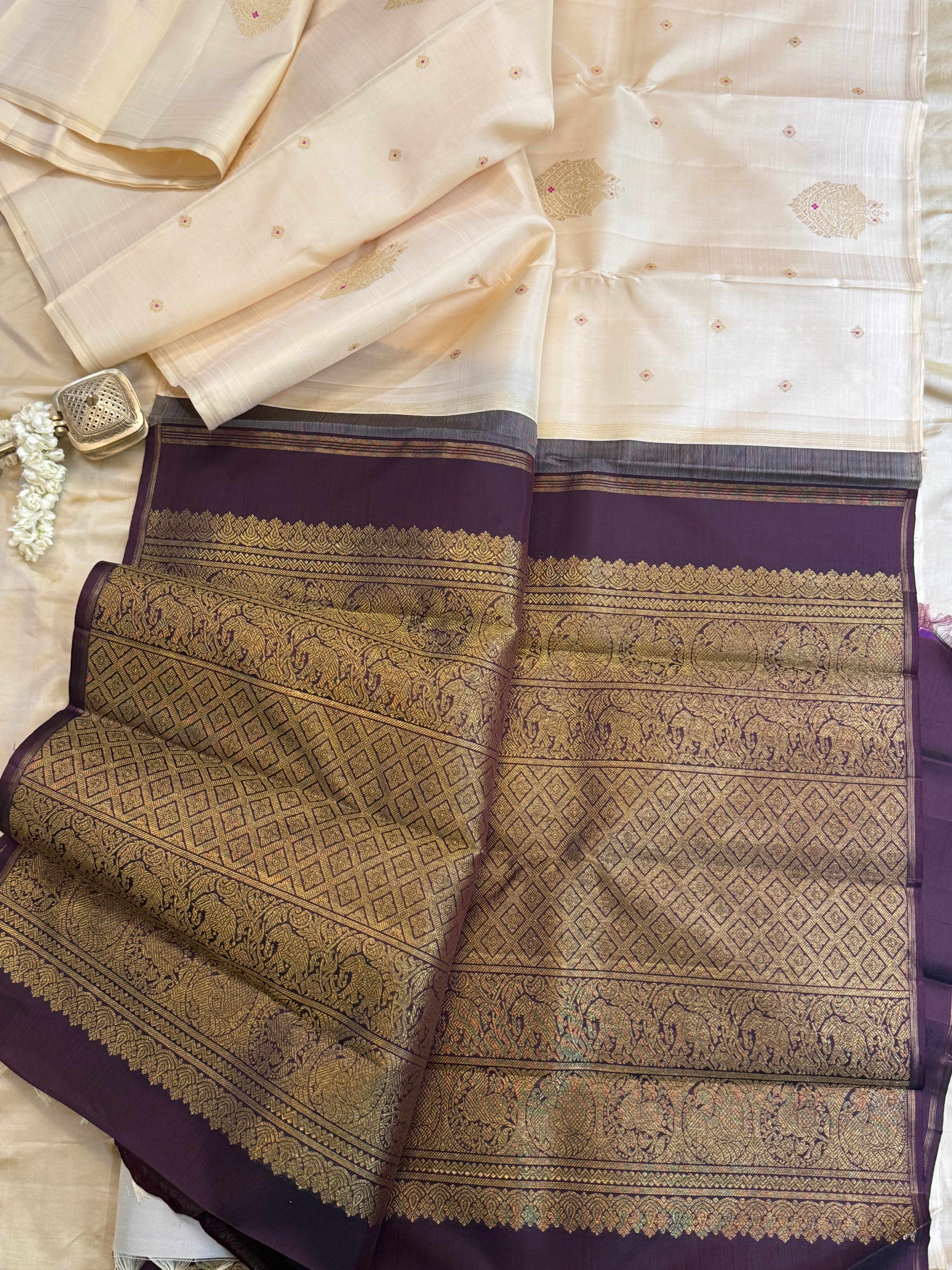 Offwhite meenakari butta/ Kanjipuram silk