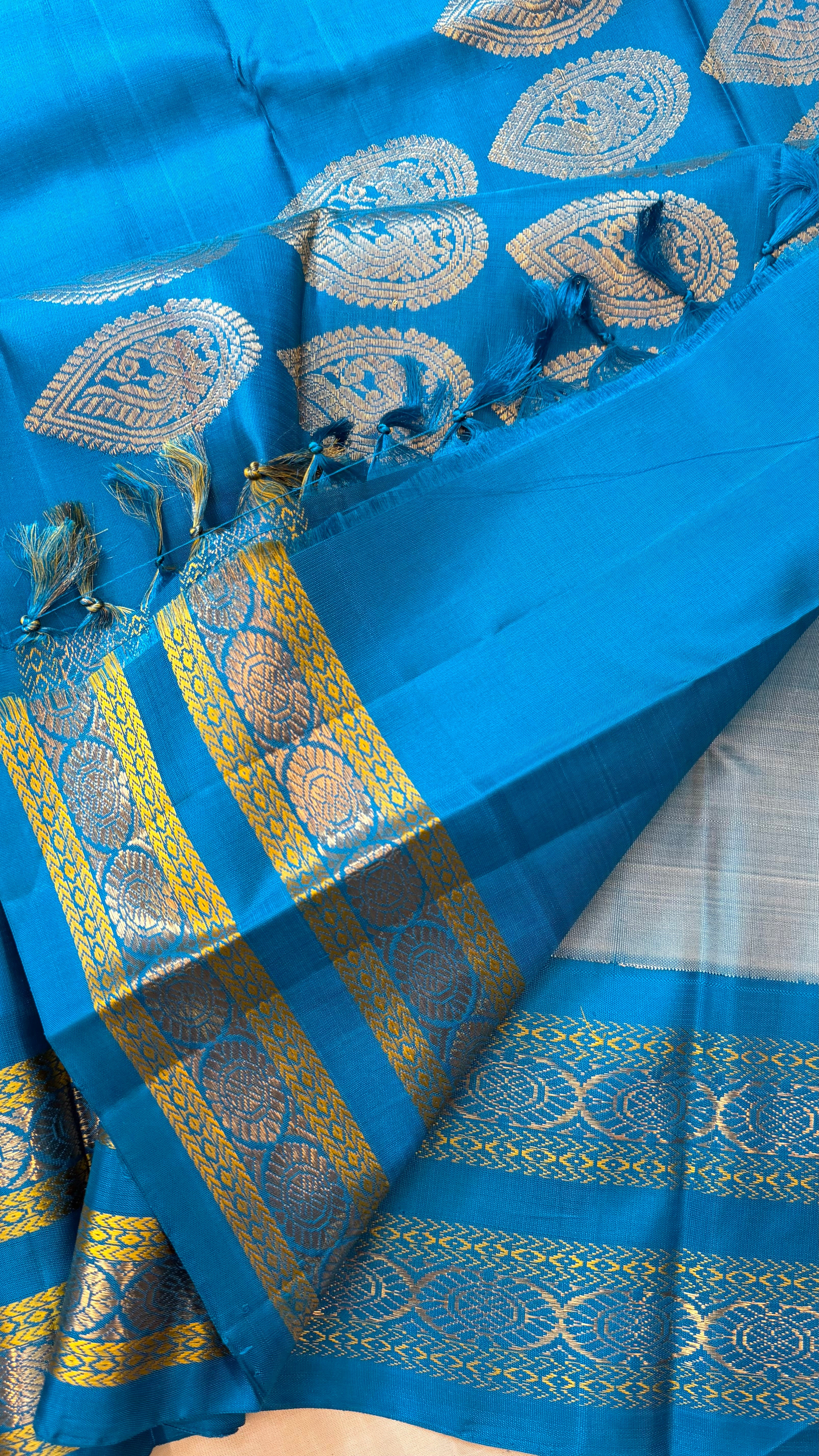 Master weaver - Ice blue unique peacock padi pallu / Kanjipuram Silk