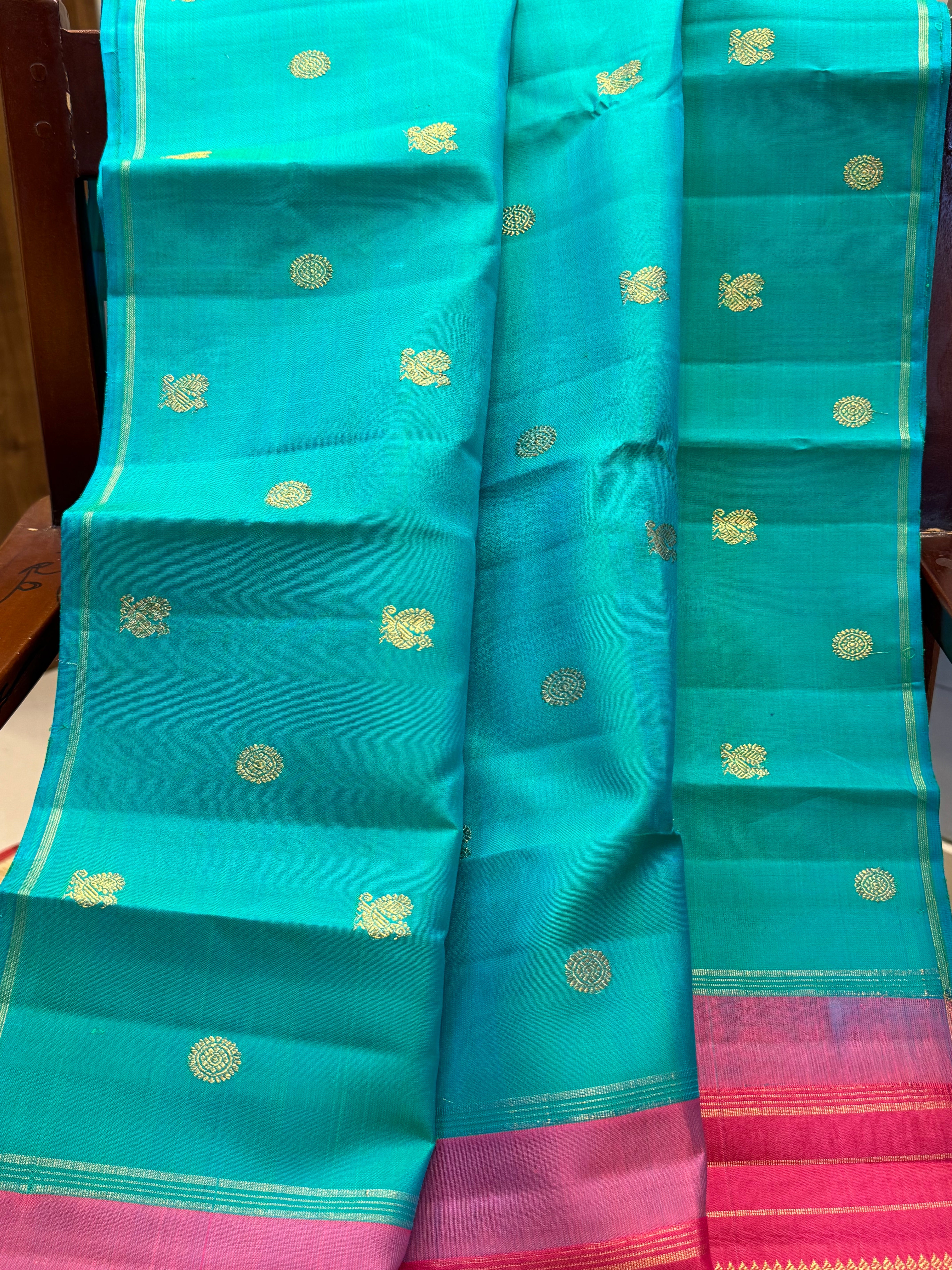Sea green annam and chakram butta borderless/ Kanjipuram silk CL9892