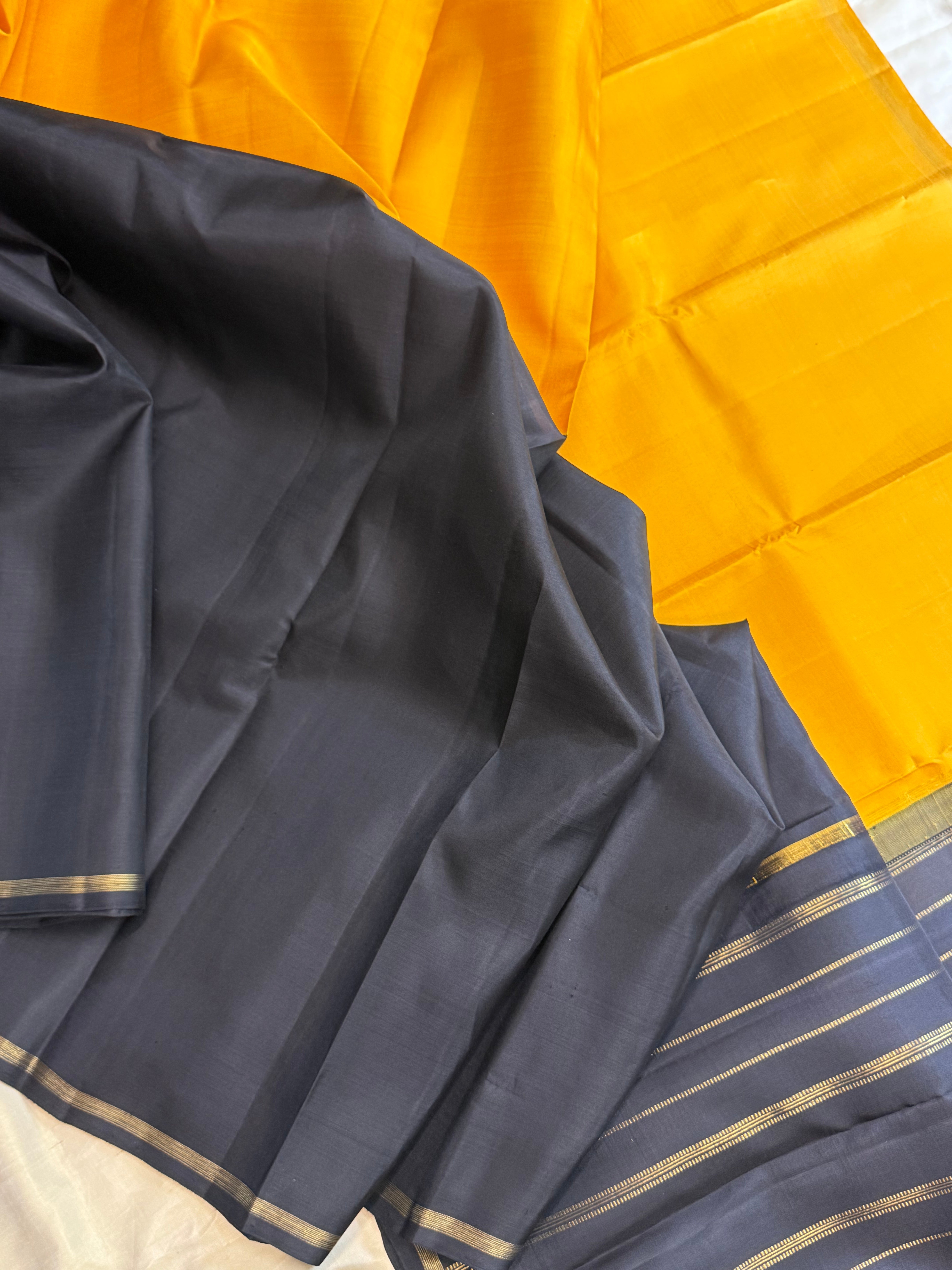 Yellow and black half an half / kanjipuram silk