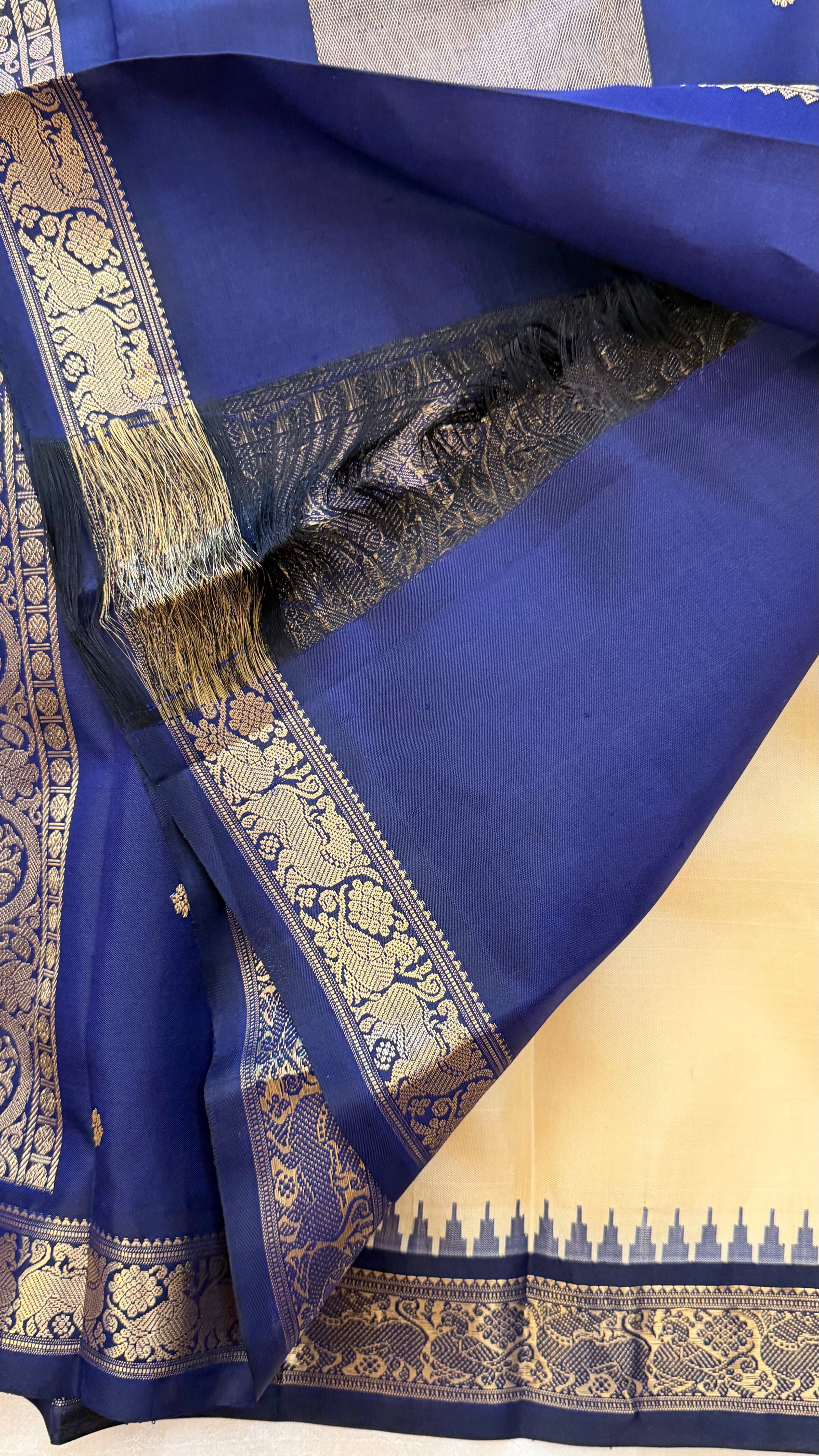 off white Korvai blue border.  / special edition