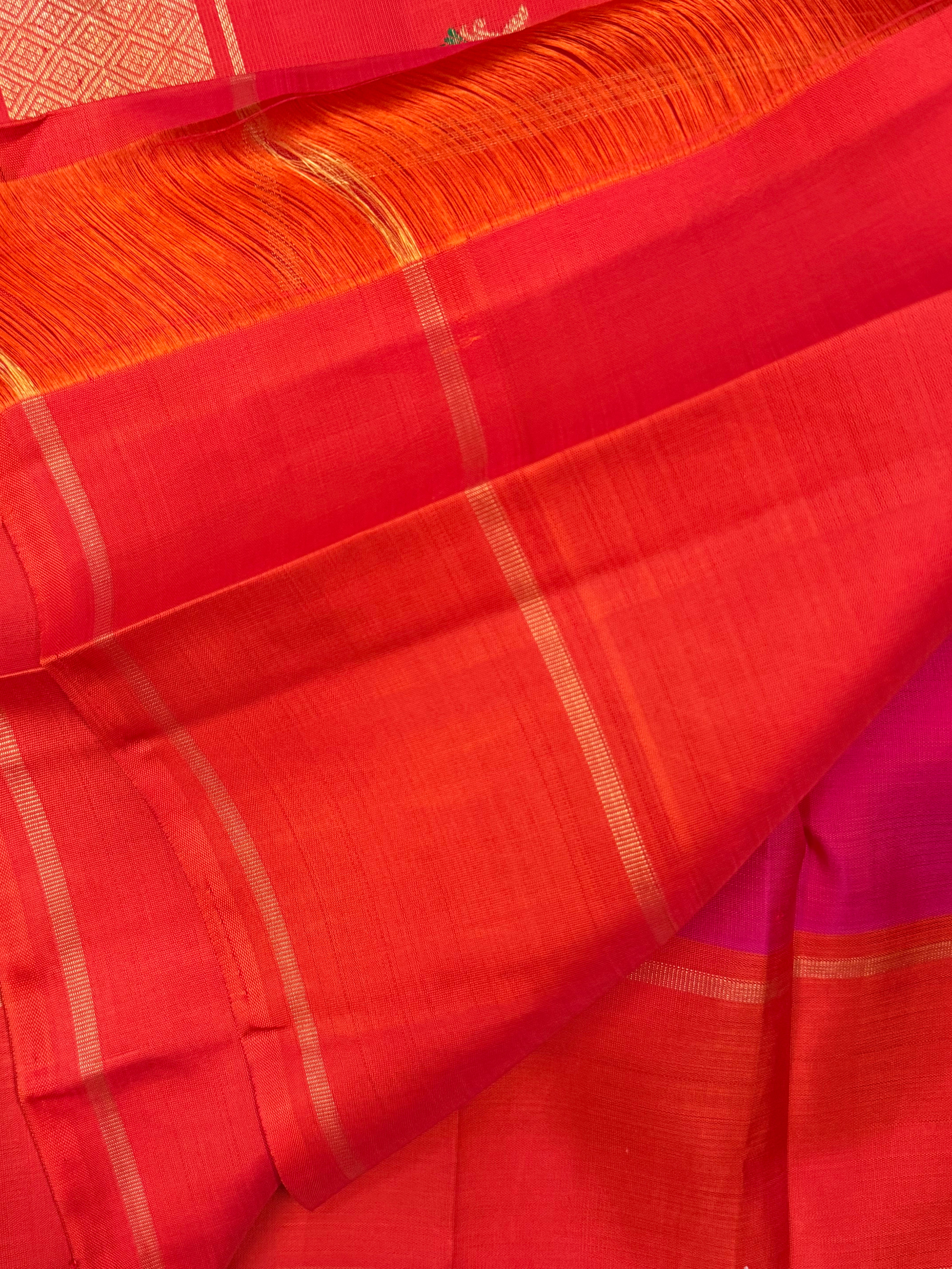 Pink and orange annam -yazhi butta / Kanjipuram silk CLSA9193