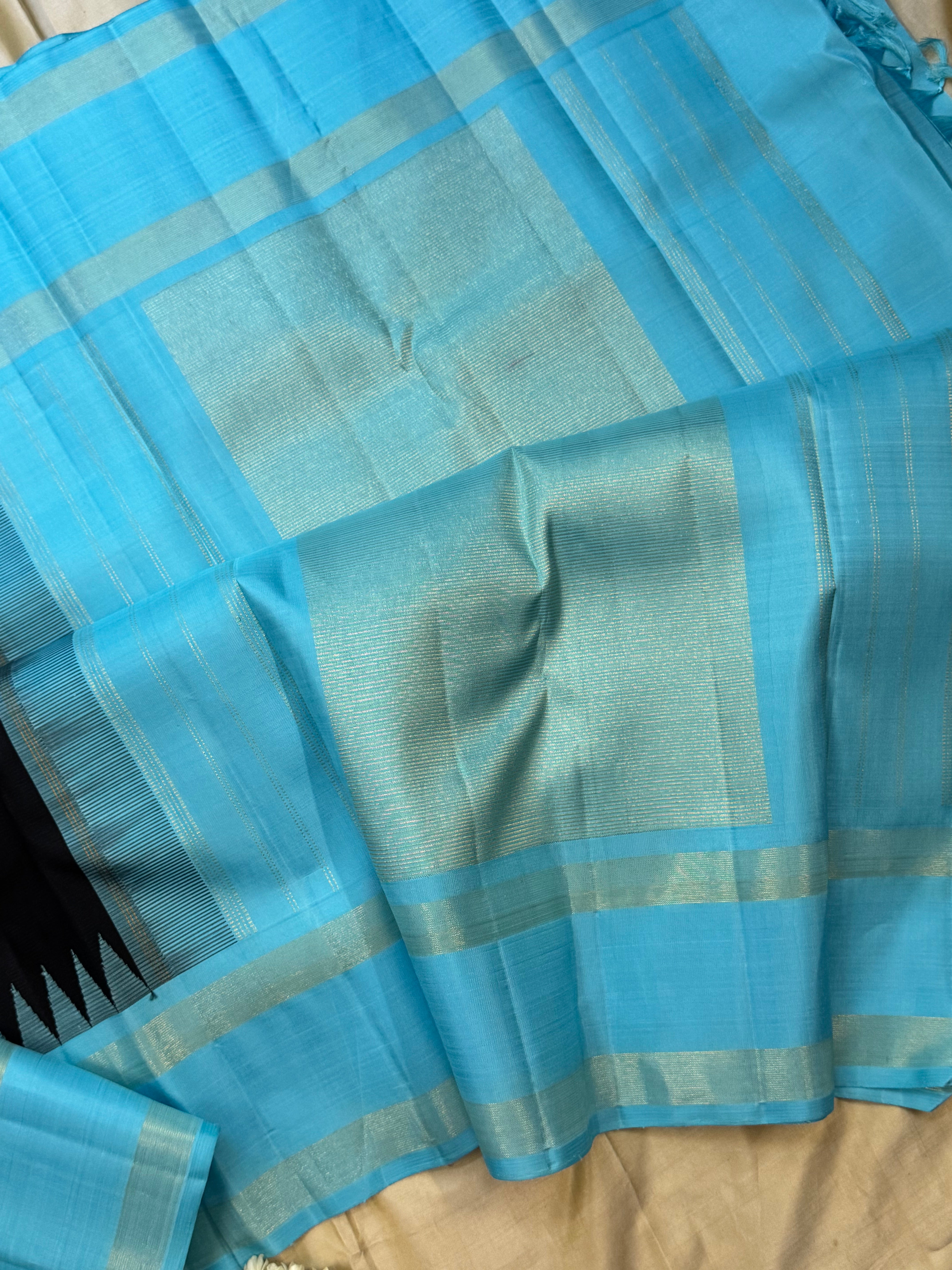 Black and turquoise blue/ Arani silk