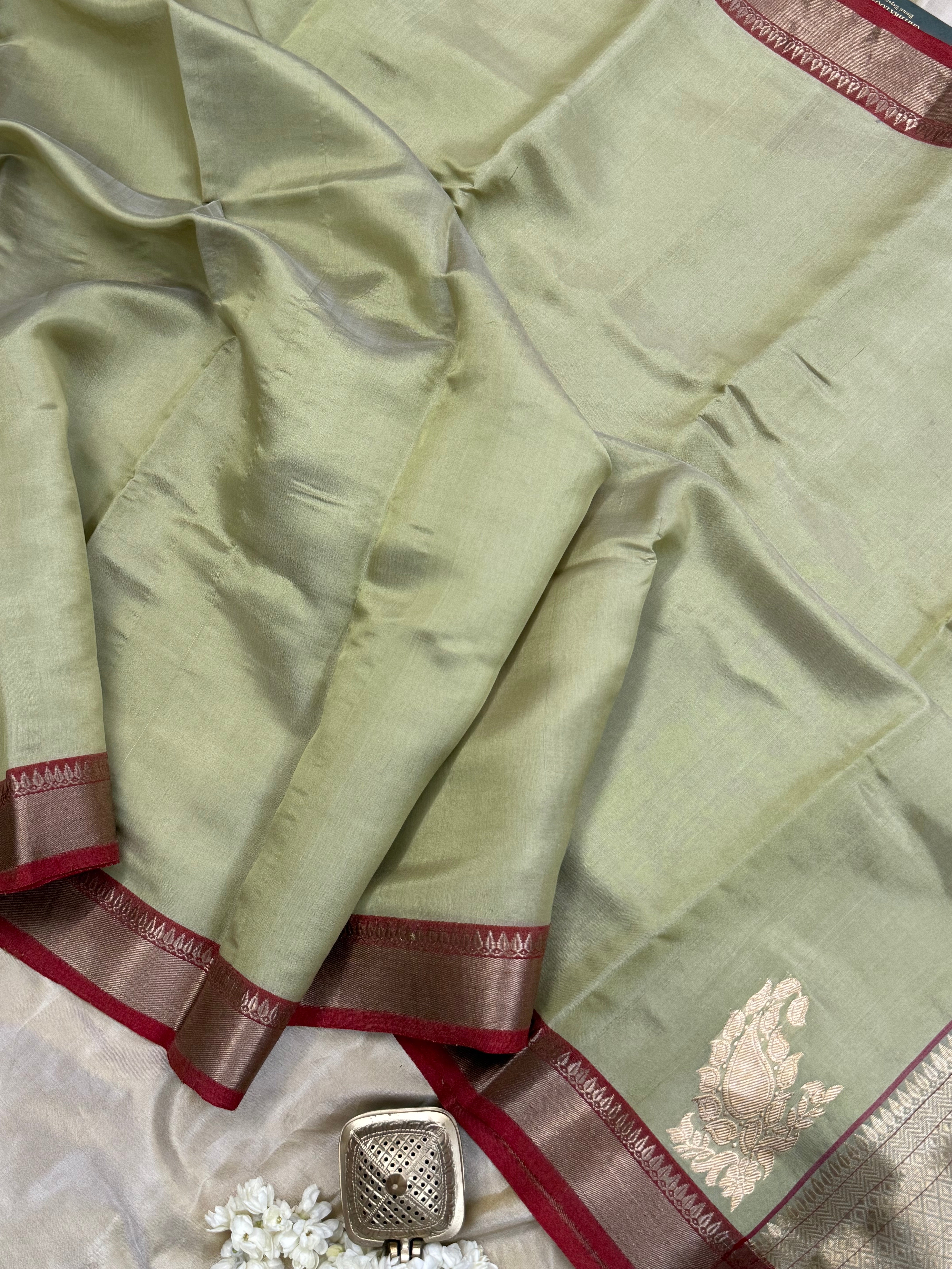 Lite pista green corner butta/ Chanderi Silk