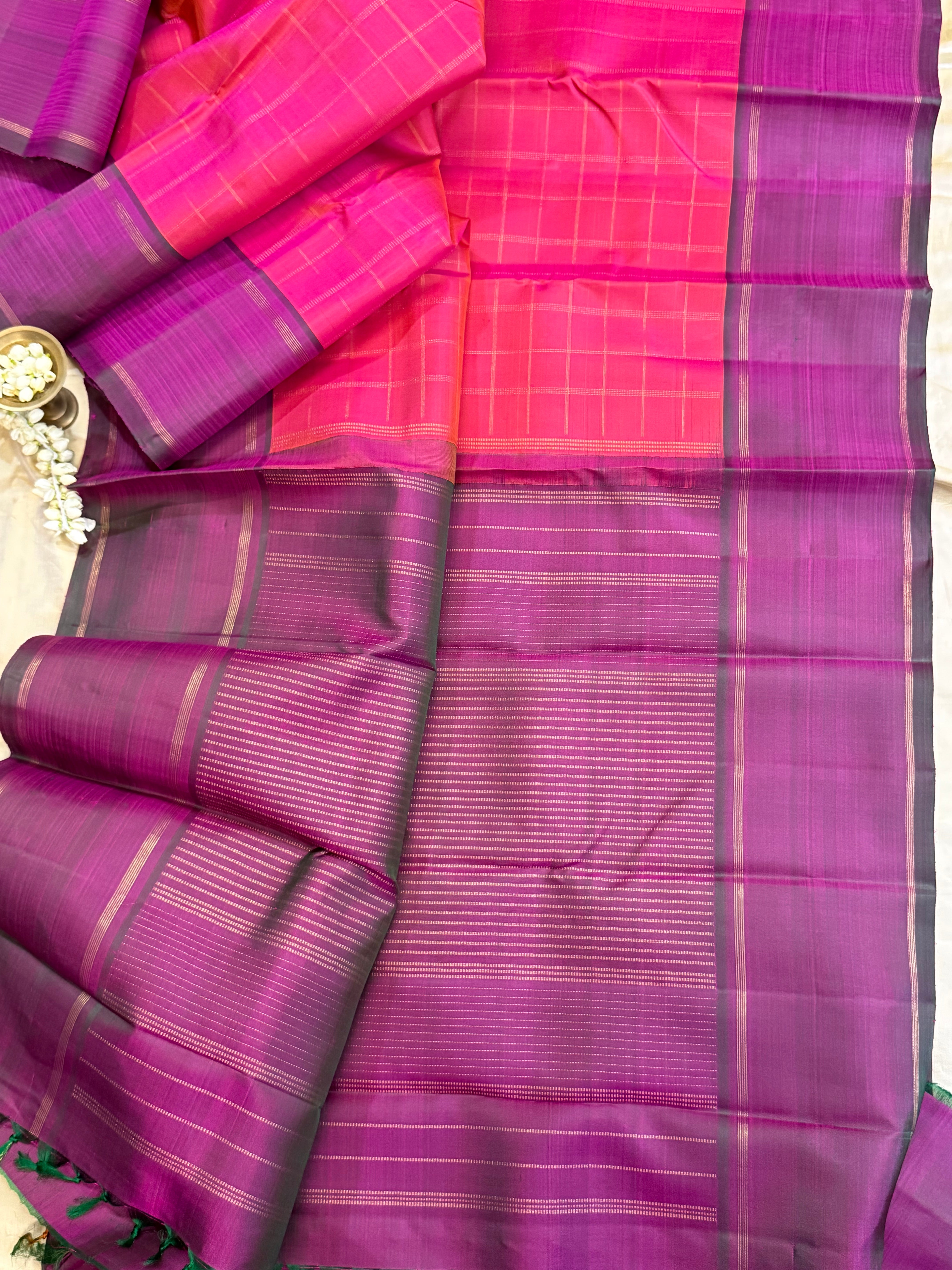Pink kattam and purple / Kanjipuram silk