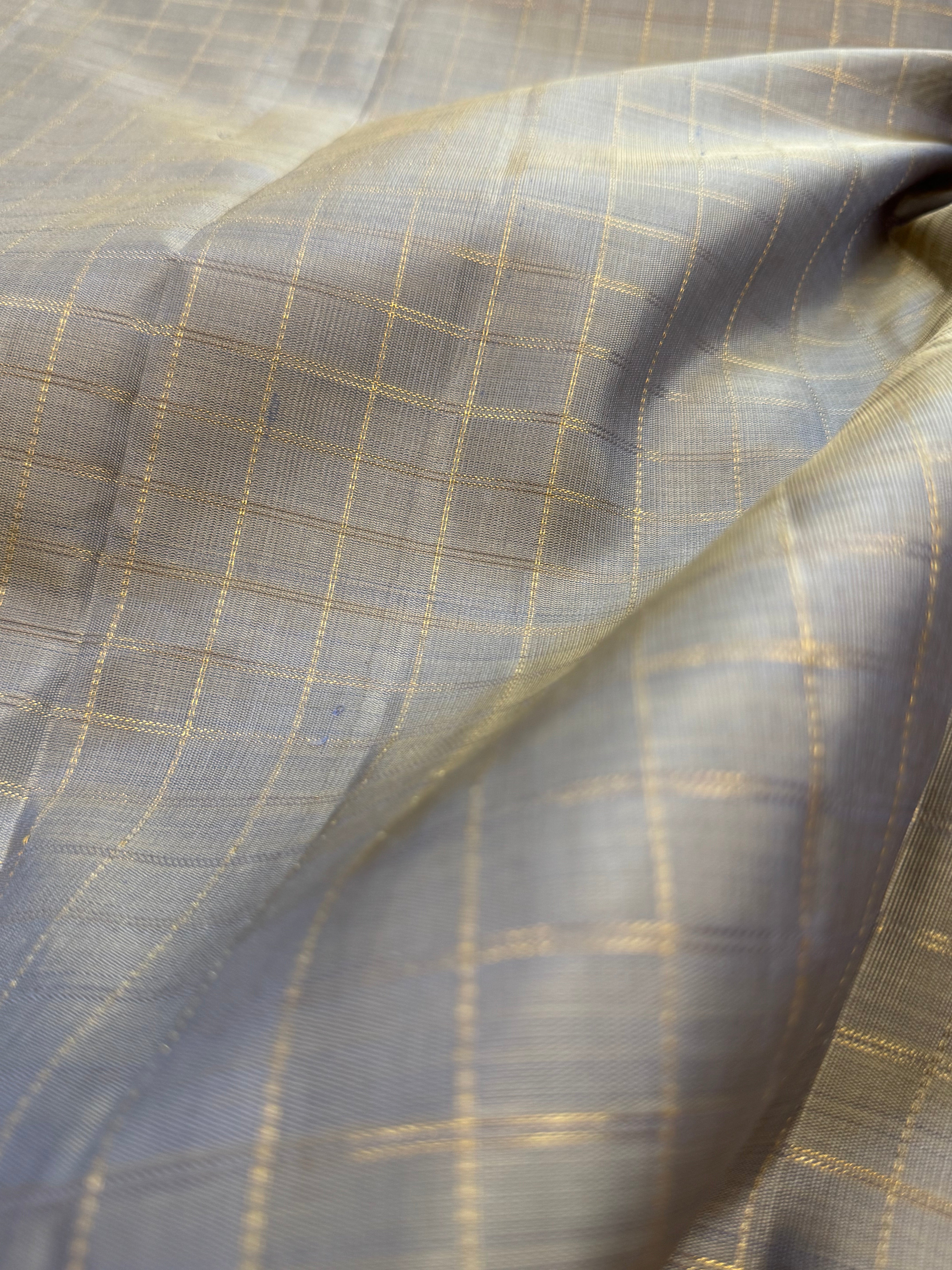 Grey zari checks / Kanjipuram blouse fabric (per metre)