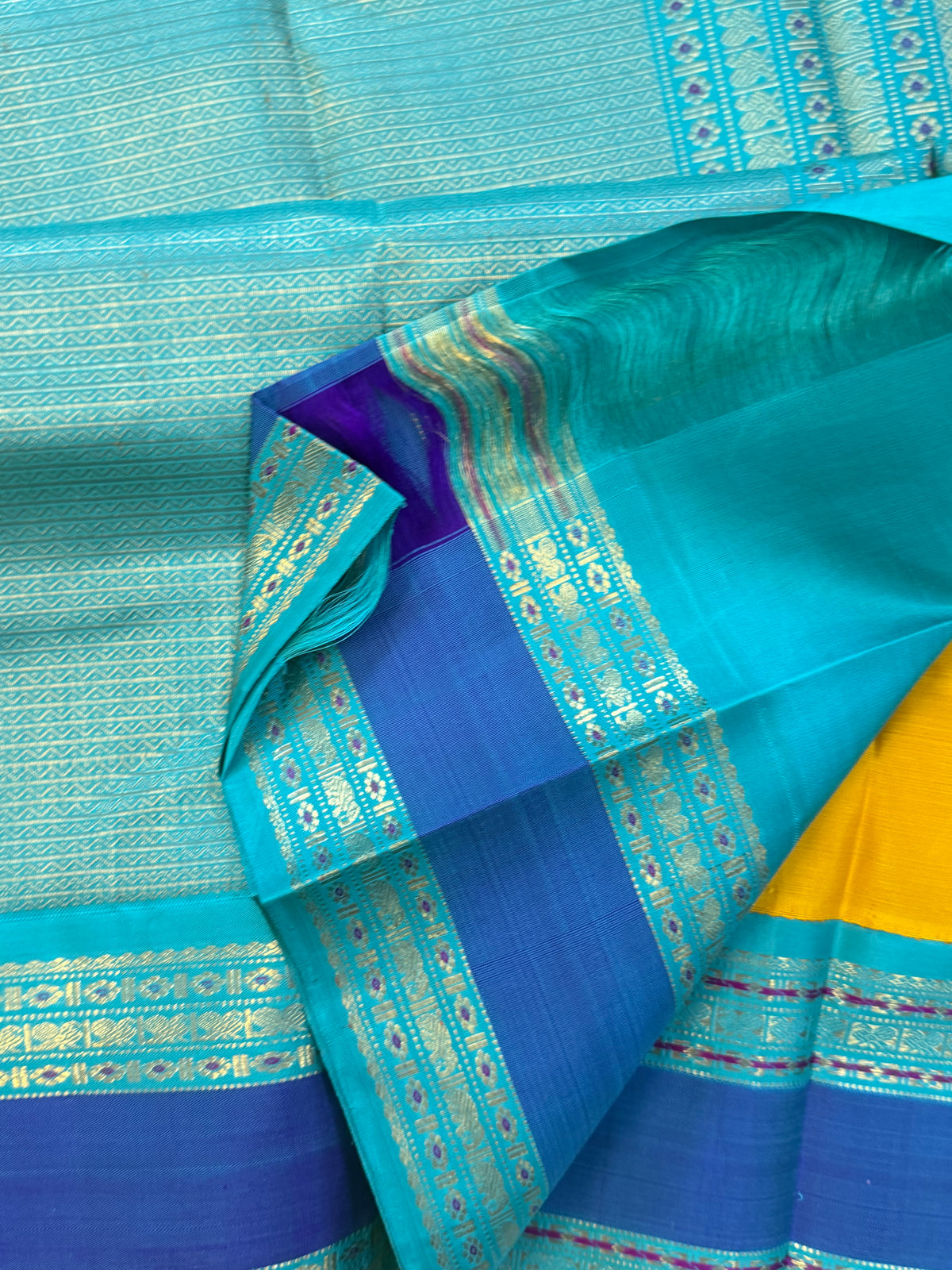 Yellow - Day 1 Navarthri colour pure Zari Kanjipuram silk /Banana yellow Korvai