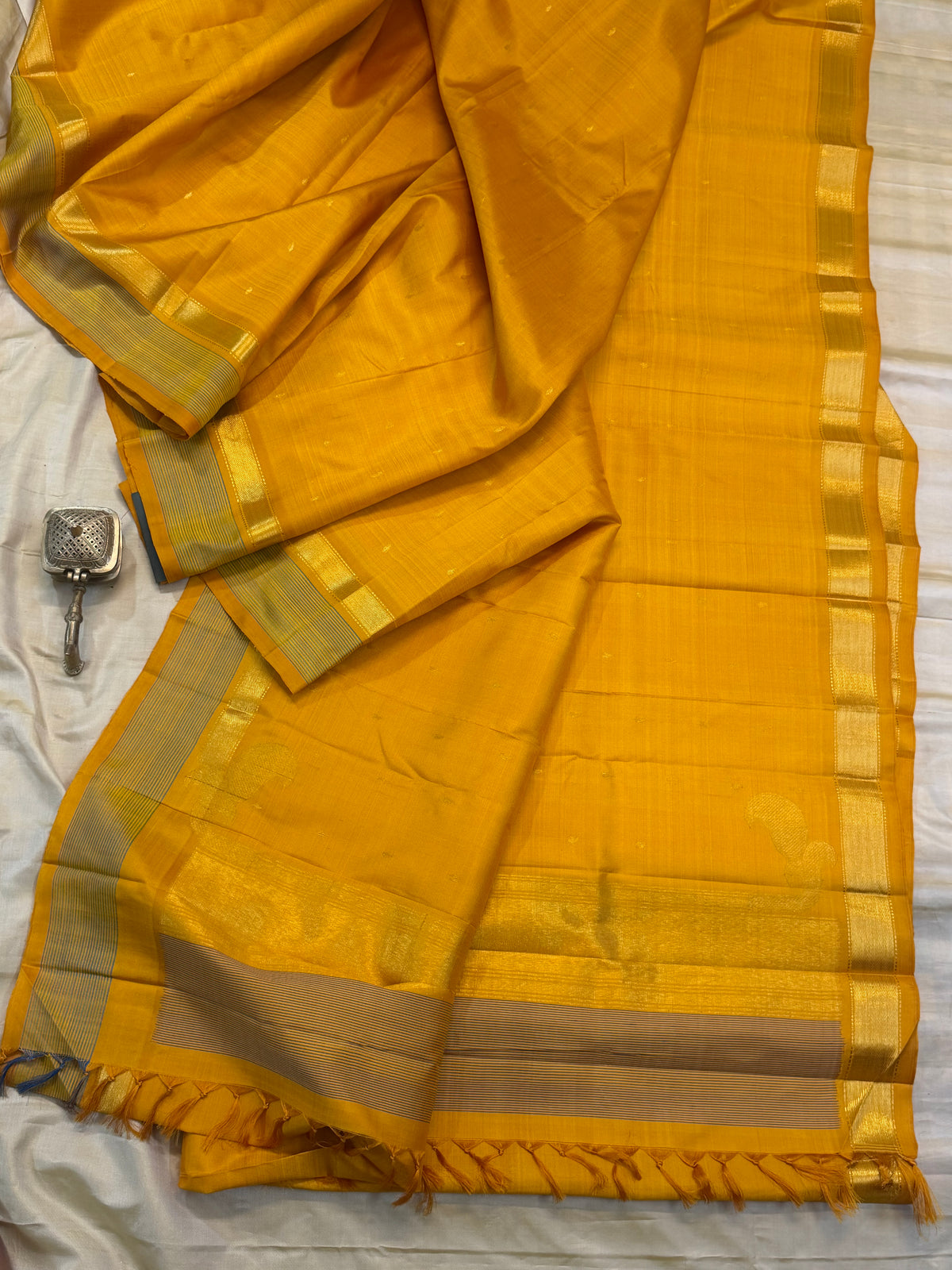 Mustard yellow Aarani pure silk saree/ clsa 12061