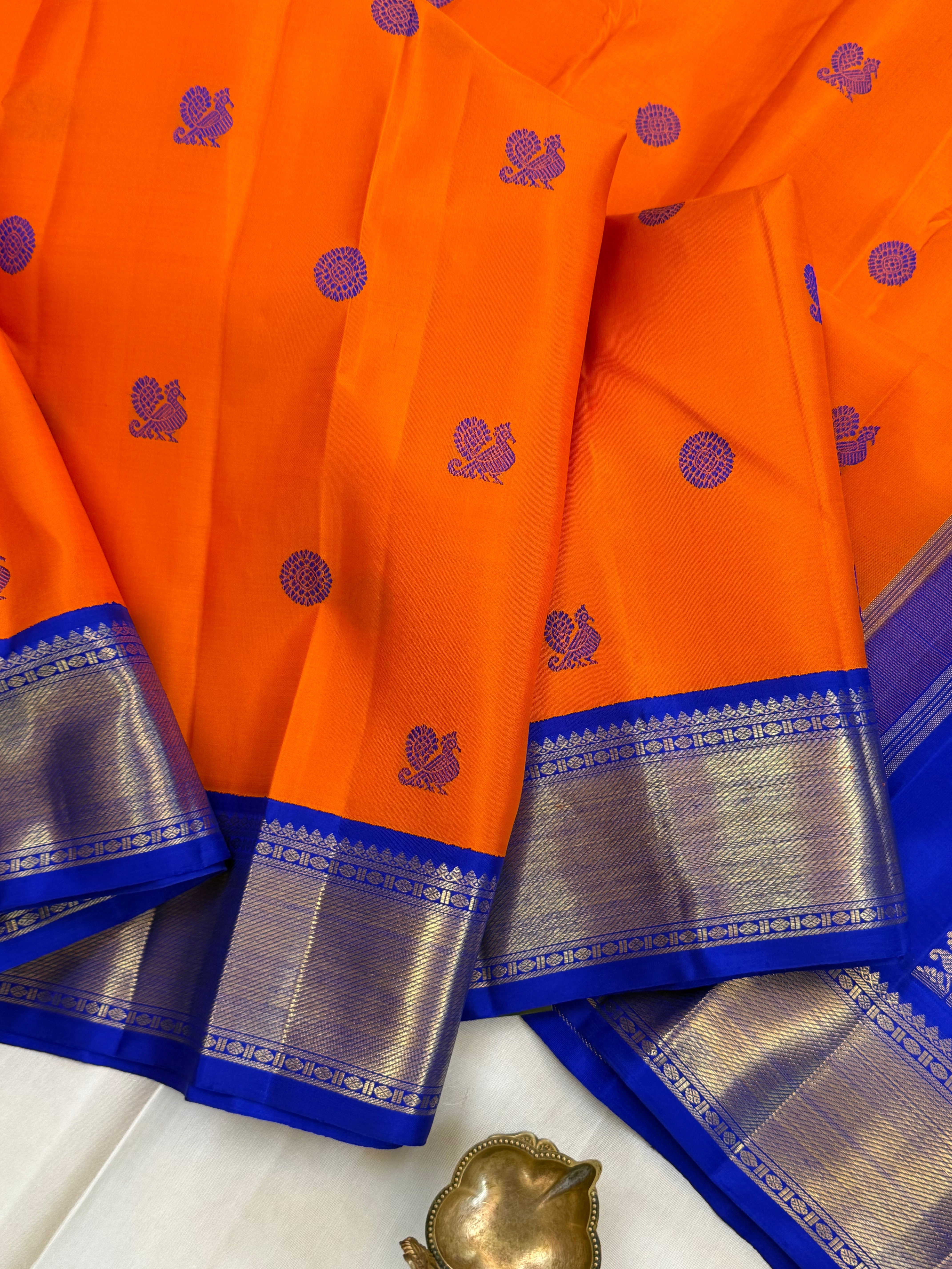 Orange with ms blue Korvai / kanjipuram silk saree CLSA 10987