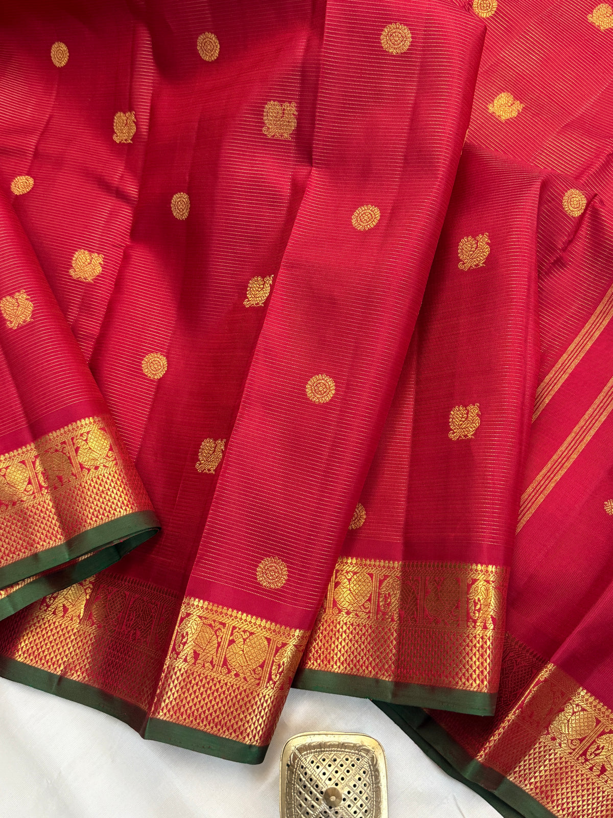 Navarathri - Day 4 Red Colour pure Zari Vairaoosi and butta/ Kanjipuram silk sree Clsa 11696