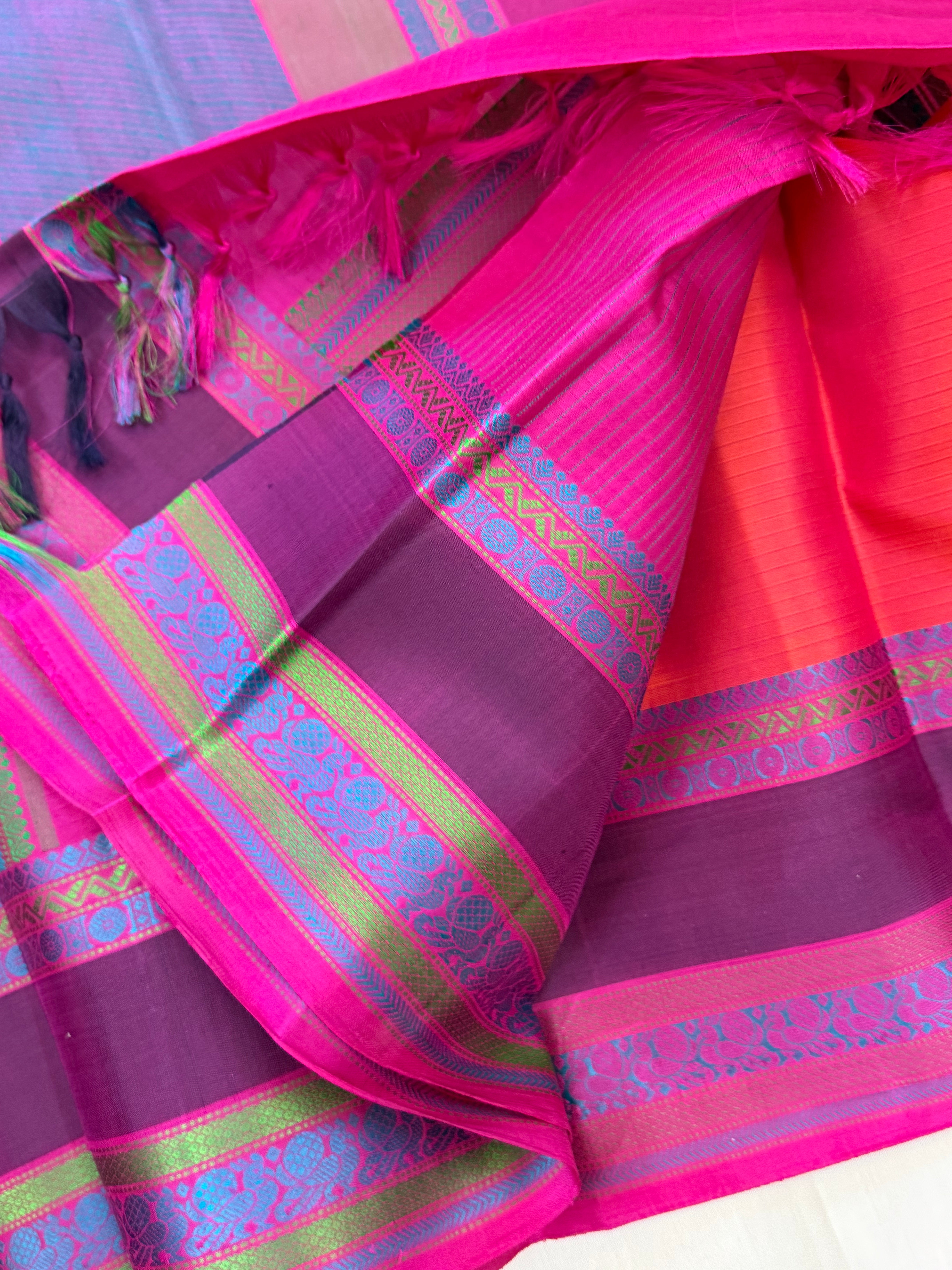 Orangish pink butta / Varnangal Thread work  CLSA11258
